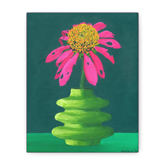 Beat-Up Coneflower in Wavy Green Vase Canvas Gallery Wrap