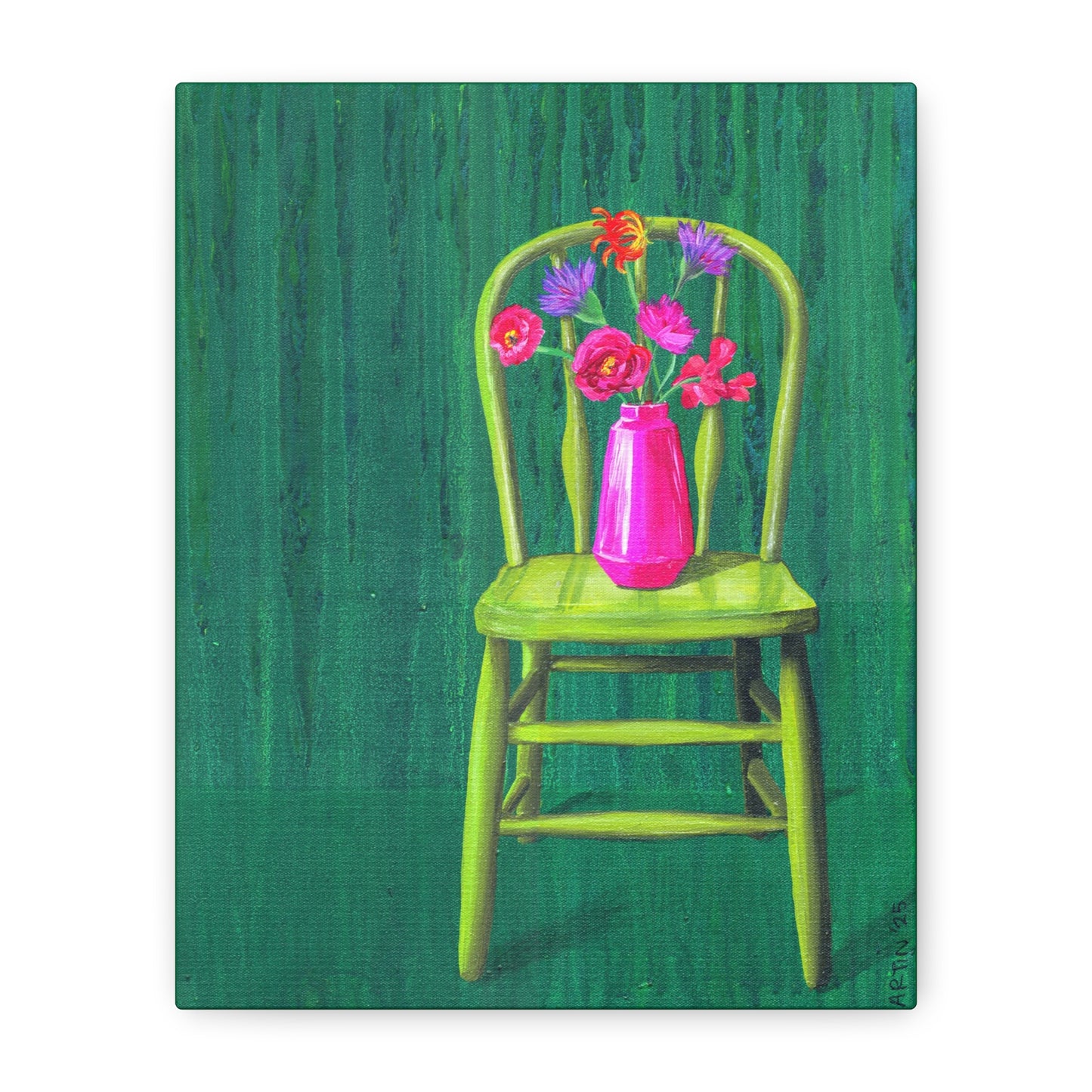 Green Chair with Flowers - Matte Canvas, Stretched, 1.25"