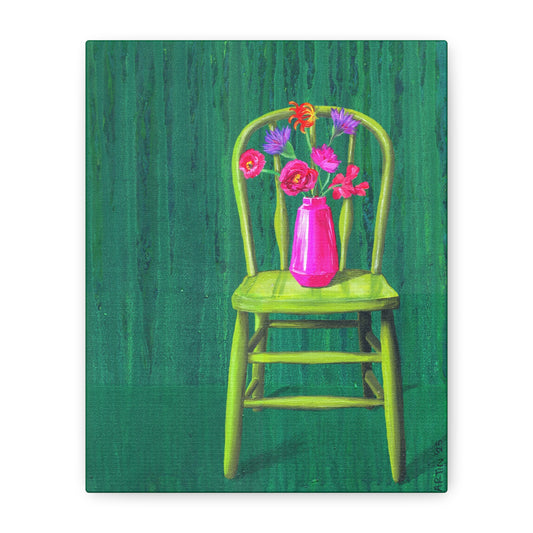 Green Chair with Flowers - Matte Canvas, Stretched, 1.25"