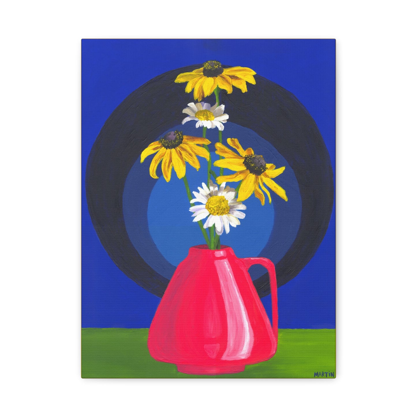 Black Eyed Susans and Wild Daisies in Pink Vase Canvas Gallery Wrap