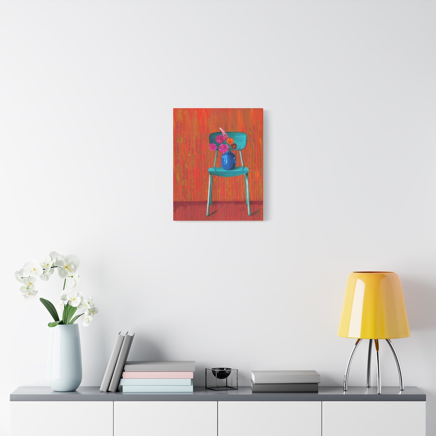 Teal Chair on Orange Background - Matte Canvas, Stretched, 1.25"