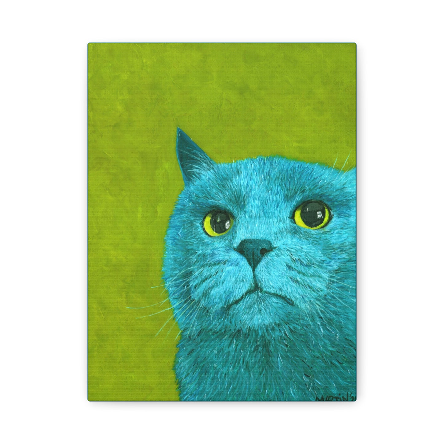 Teal Judgmental Kitty Canvas Gallery Wrap
