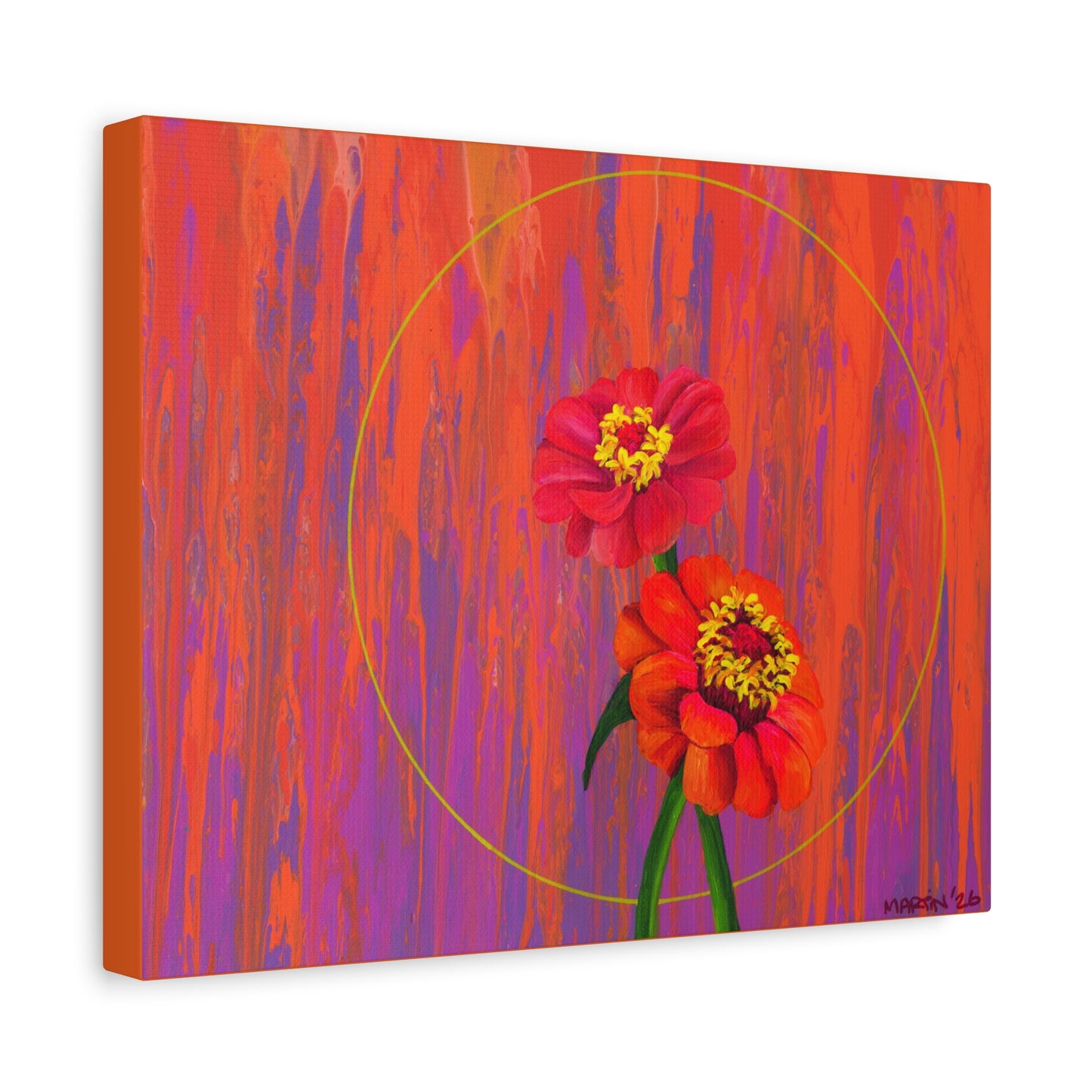 "Neon Zinnias" Matte Canvas, Stretched, 1.25"
