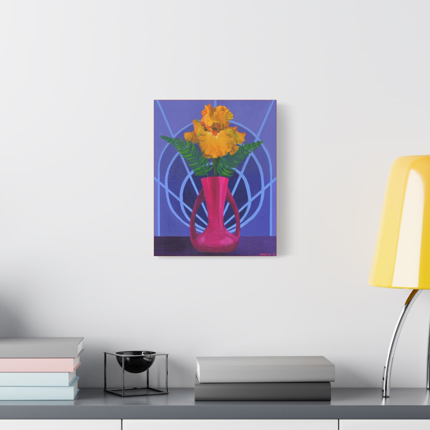 Orange Iris in Magenta Vase Canvas Gallery Wrap