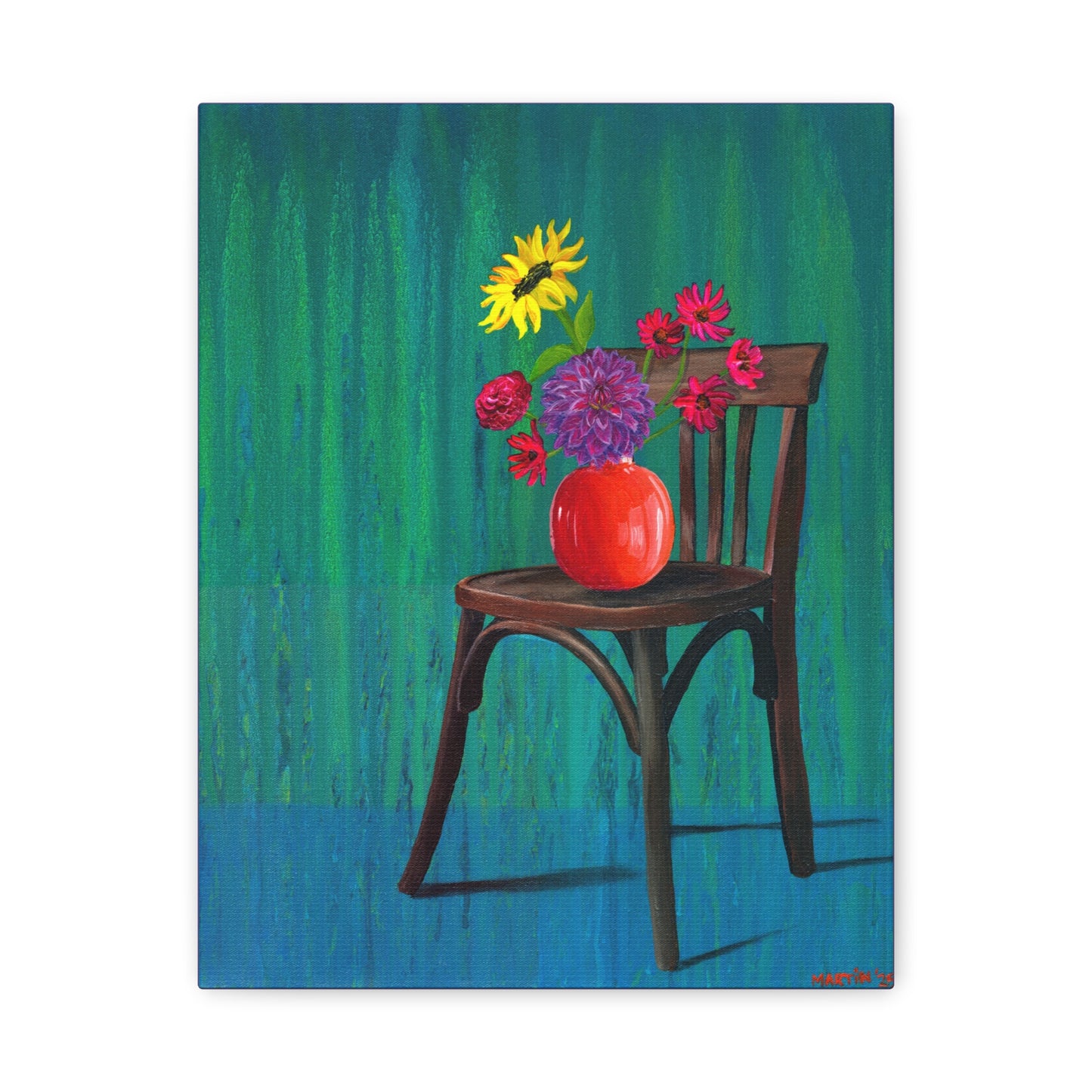 Wooden Chair with Dahlia Matte Canvas, Stretched, 1.25"