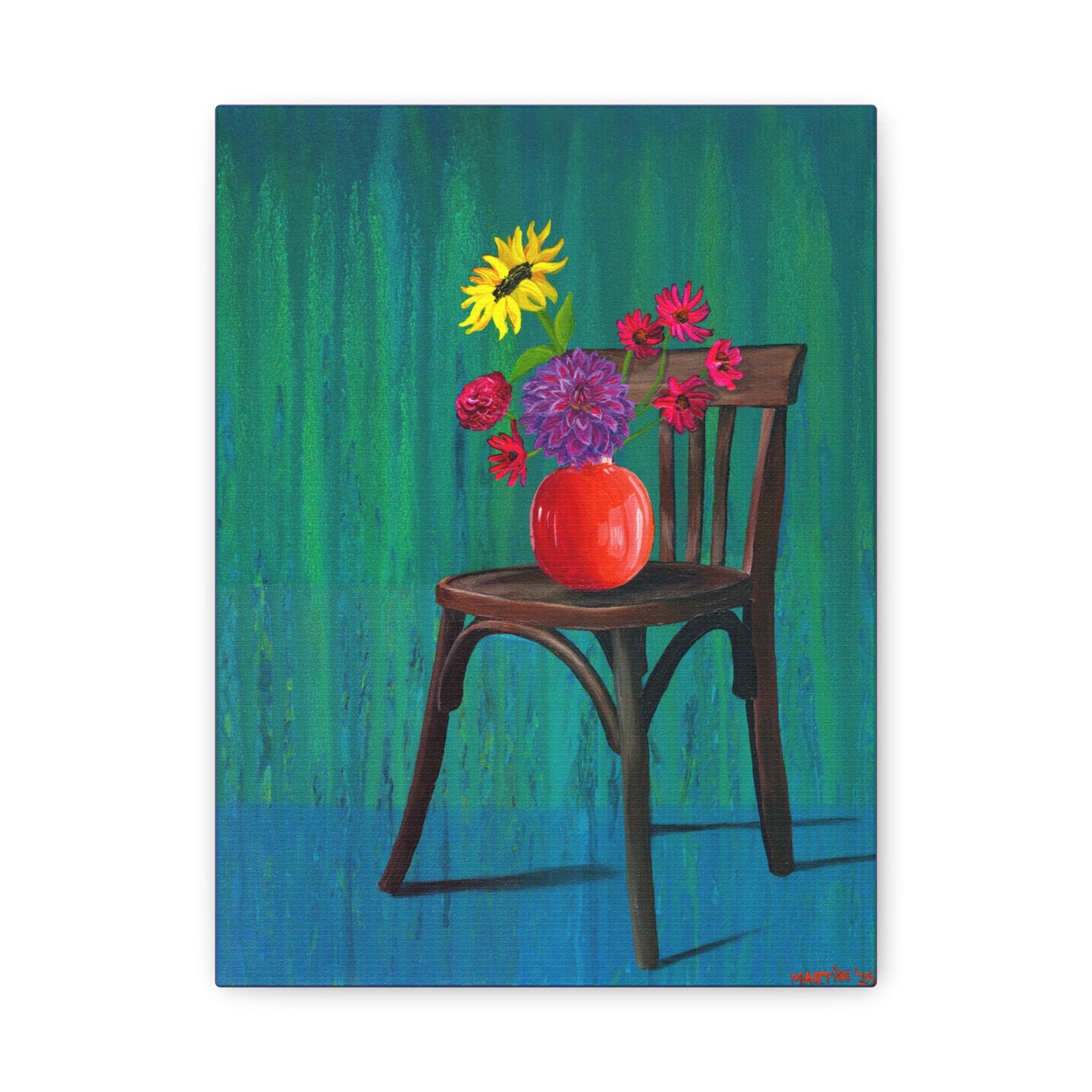 Wooden Chair with Dahlia Matte Canvas, Stretched, 1.25"