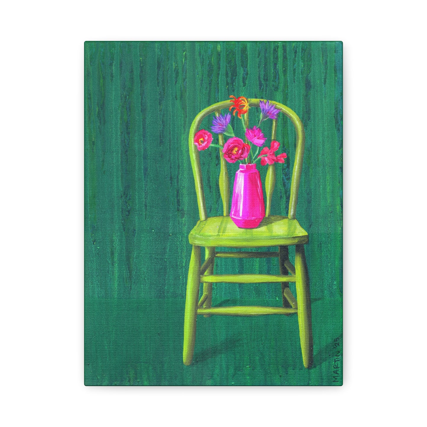 Green Chair with Flowers - Matte Canvas, Stretched, 1.25"