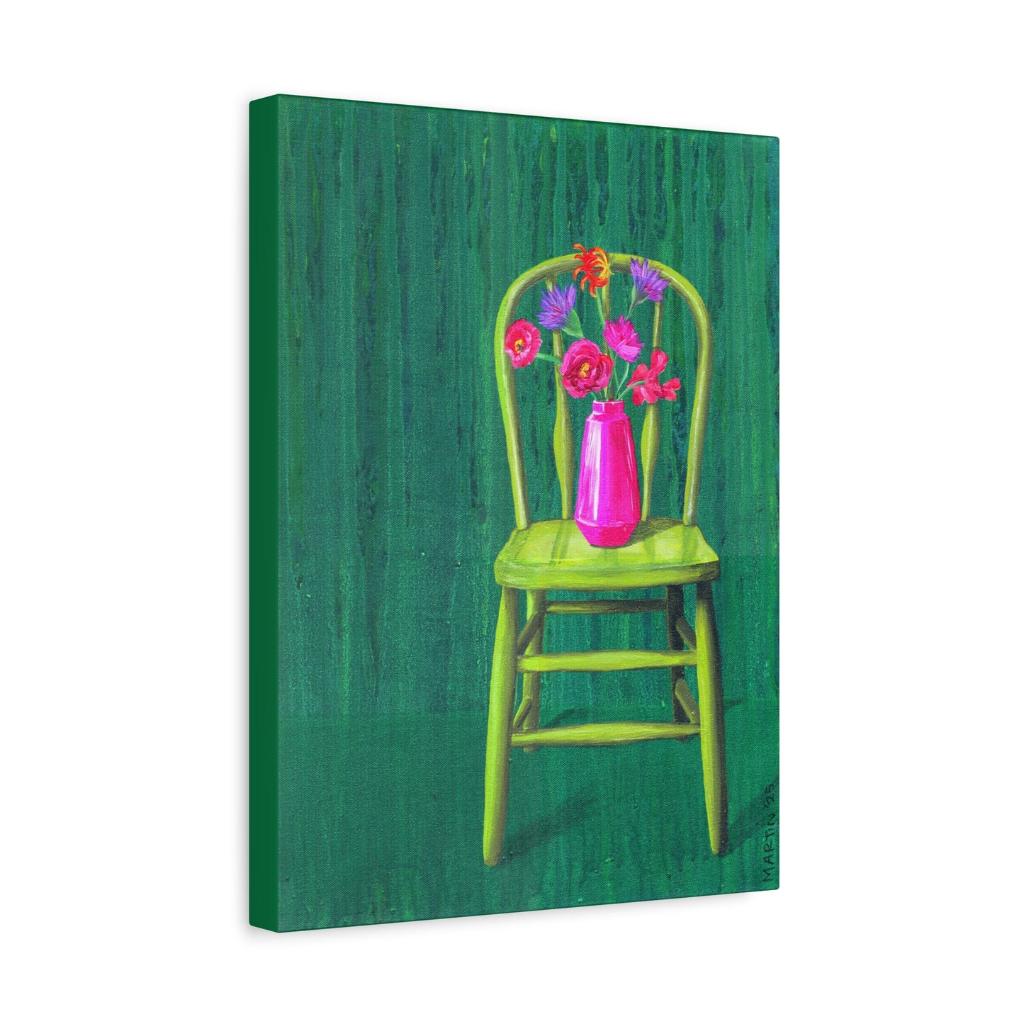 Green Chair with Flowers - Matte Canvas, Stretched, 1.25"