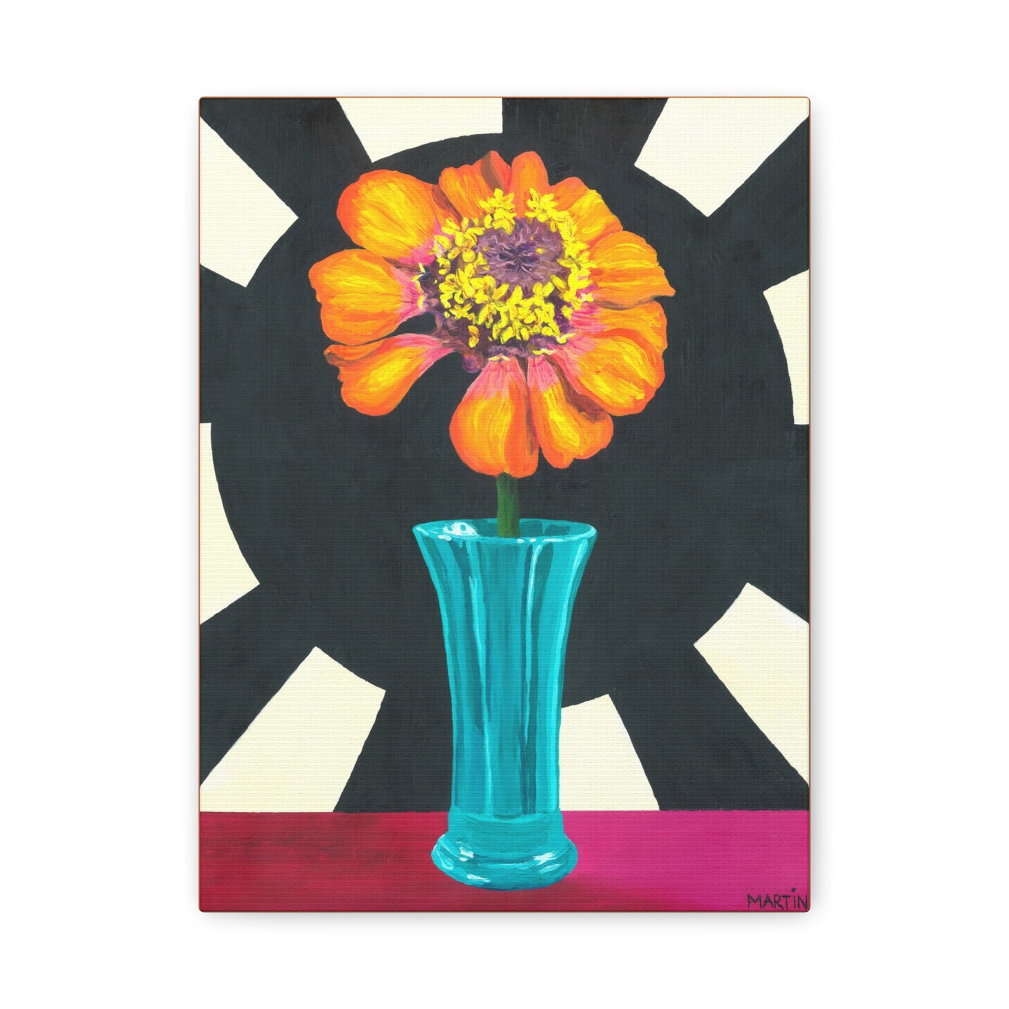 Orange Zinnia on Black and White Background Canvas Gallery Wrap