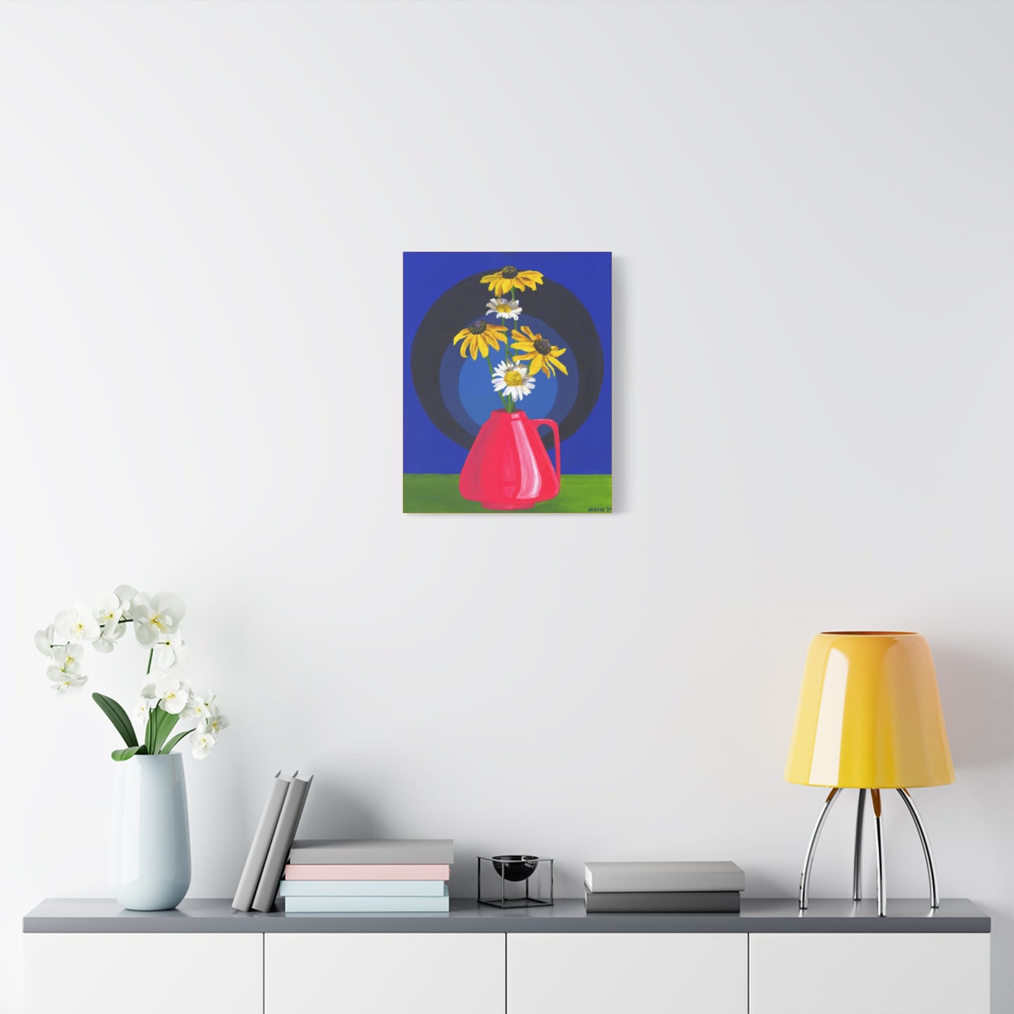 Black Eyed Susans and Wild Daisies in Pink Vase Canvas Gallery Wrap