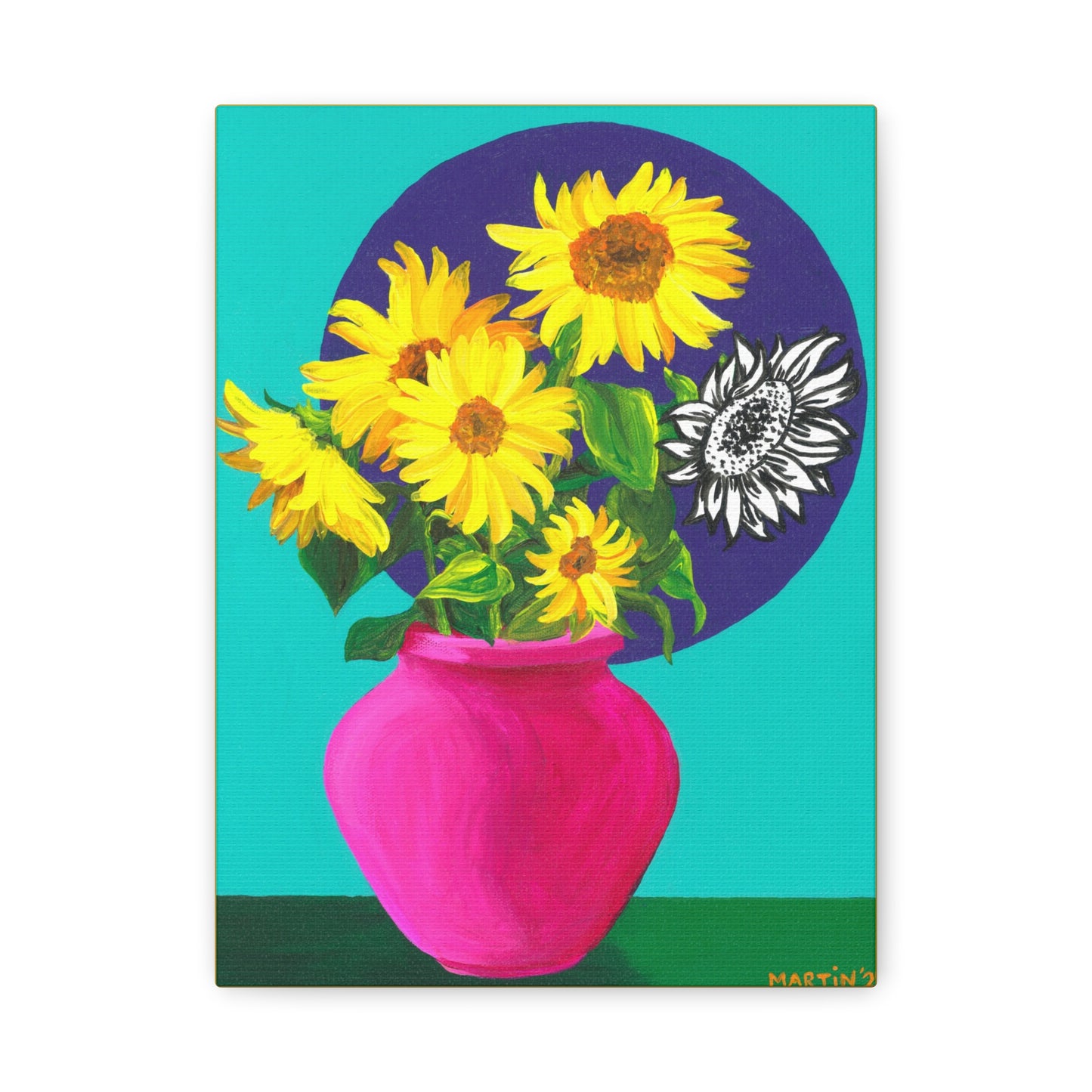 Sunflowers in Pink Vase Canvas Gallery Wrap