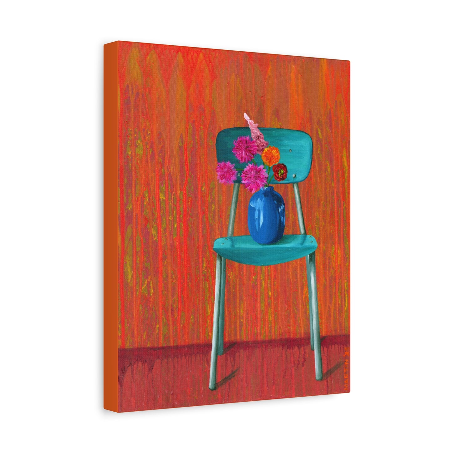 Teal Chair on Orange Background - Matte Canvas, Stretched, 1.25"