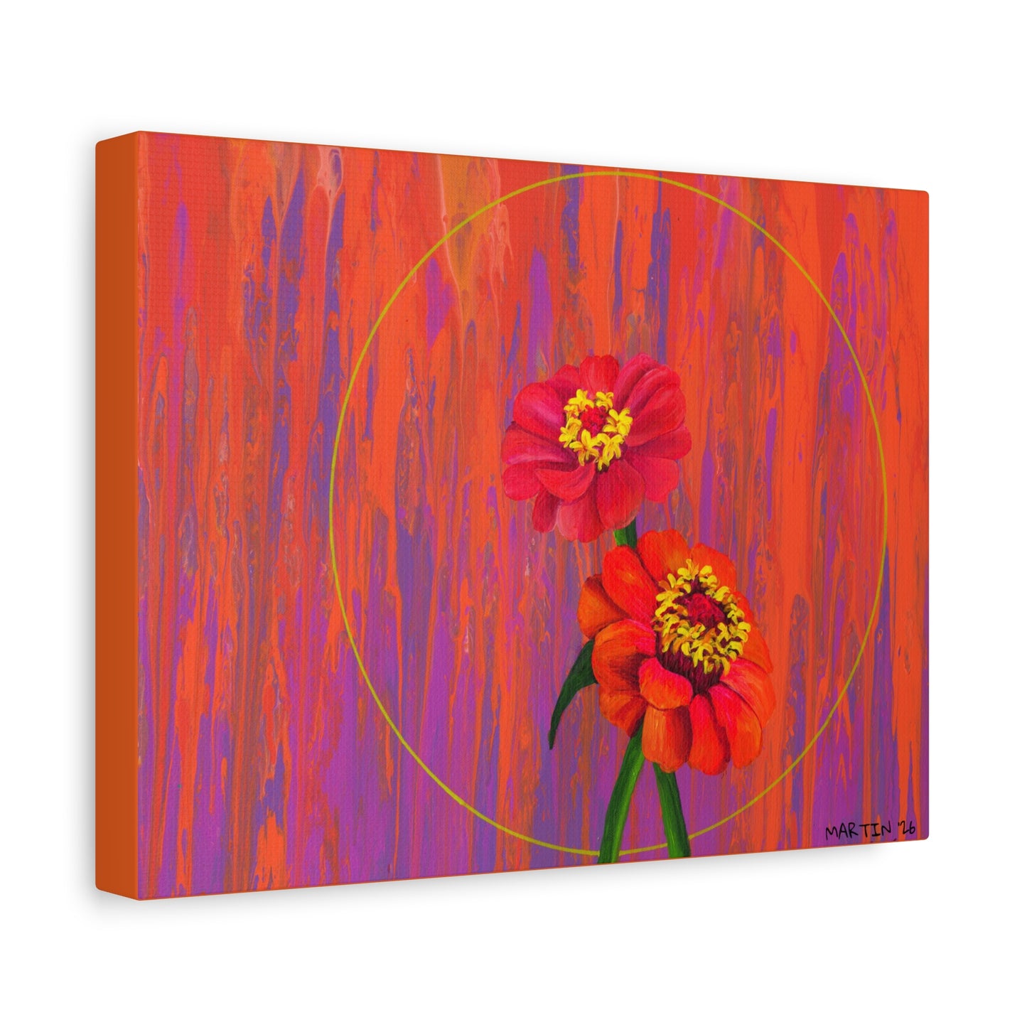 "Neon Zinnias" Matte Canvas, Stretched, 1.25"