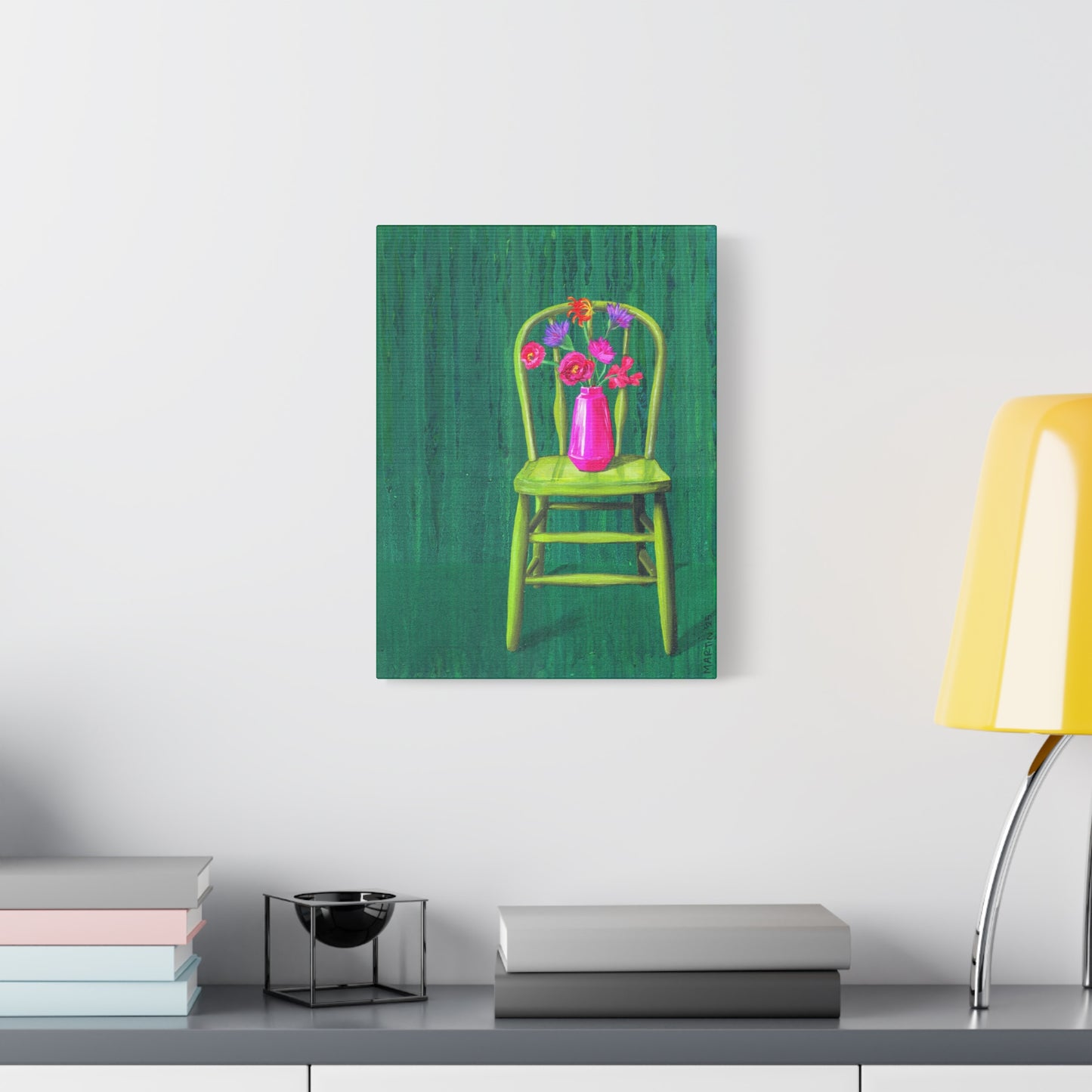 Green Chair with Flowers - Matte Canvas, Stretched, 1.25"