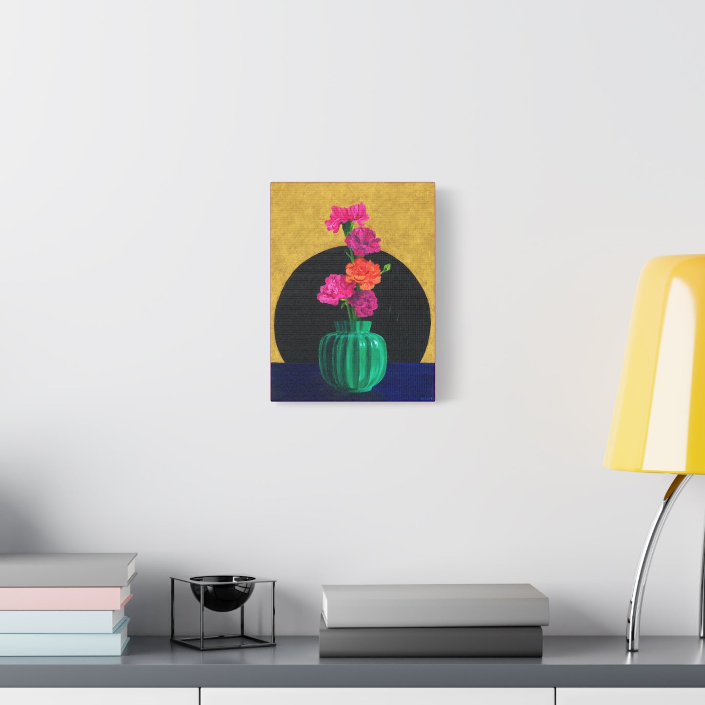 Carnations in Green Vase Canvas Gallery Wrap