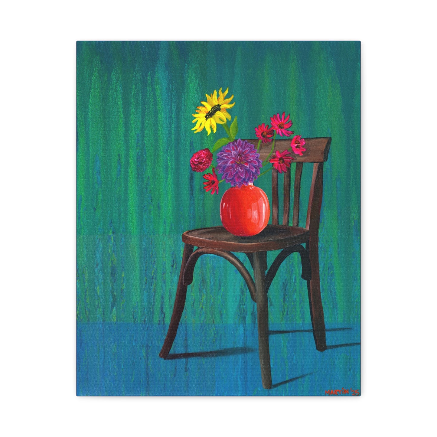 Wooden Chair with Dahlia Matte Canvas, Stretched, 1.25"