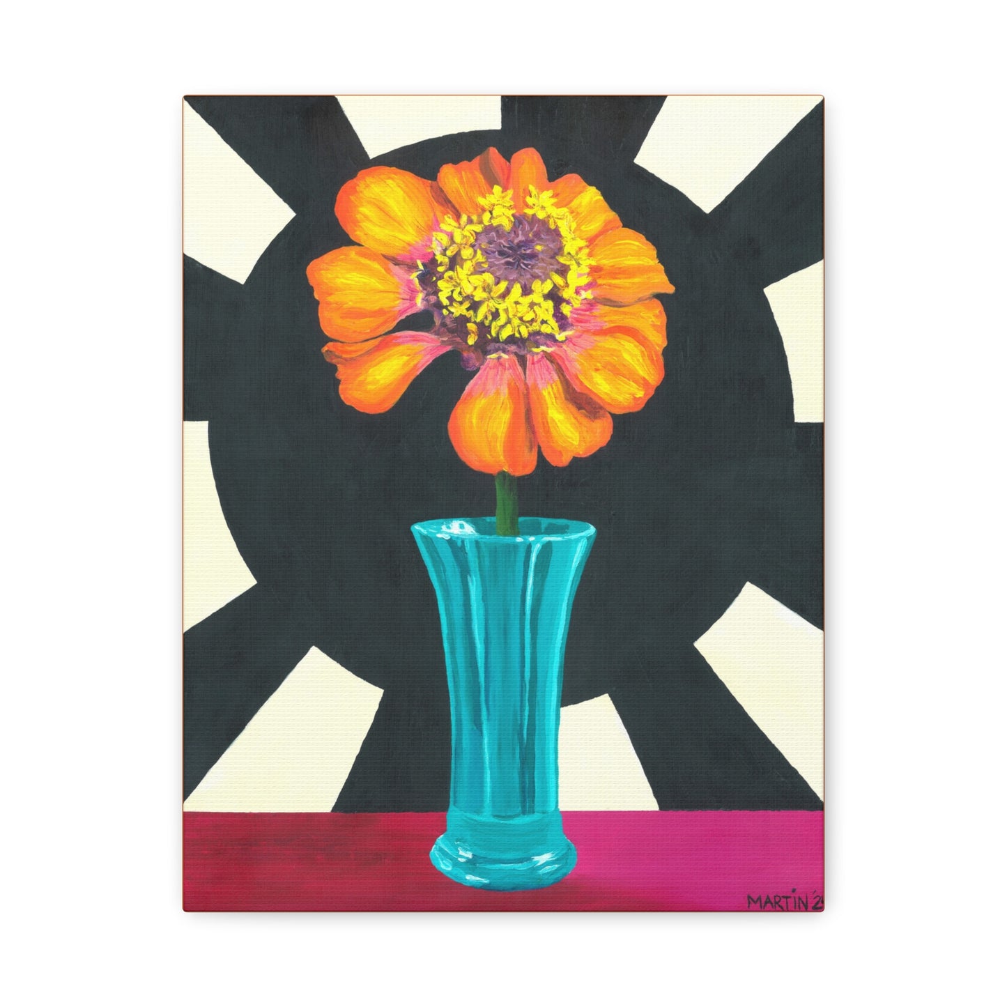 Orange Zinnia on Black and White Background Canvas Gallery Wrap