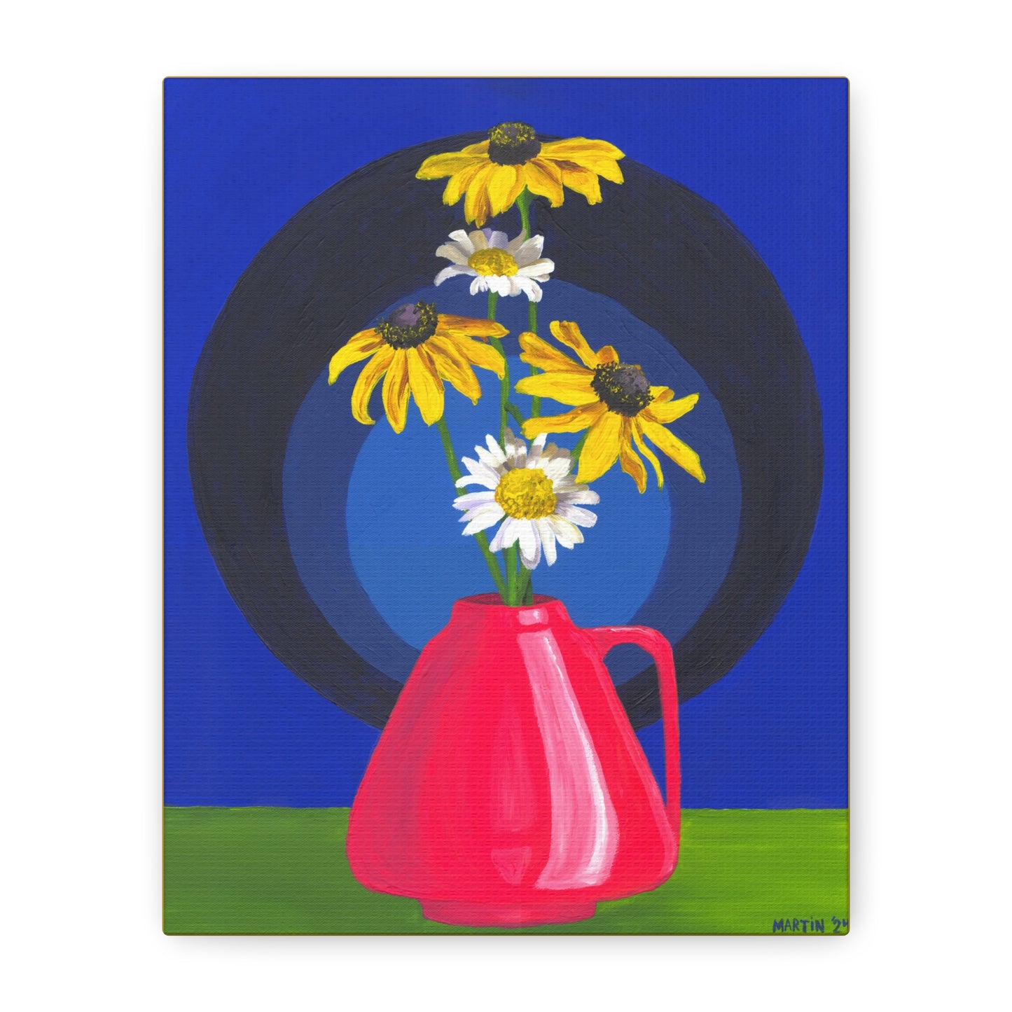 Black Eyed Susans and Wild Daisies in Pink Vase Canvas Gallery Wrap