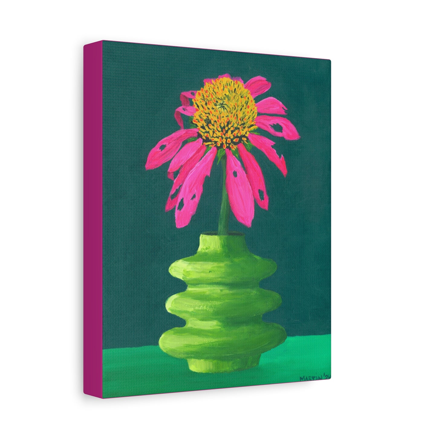 Beat-Up Coneflower in Wavy Green Vase Canvas Gallery Wrap