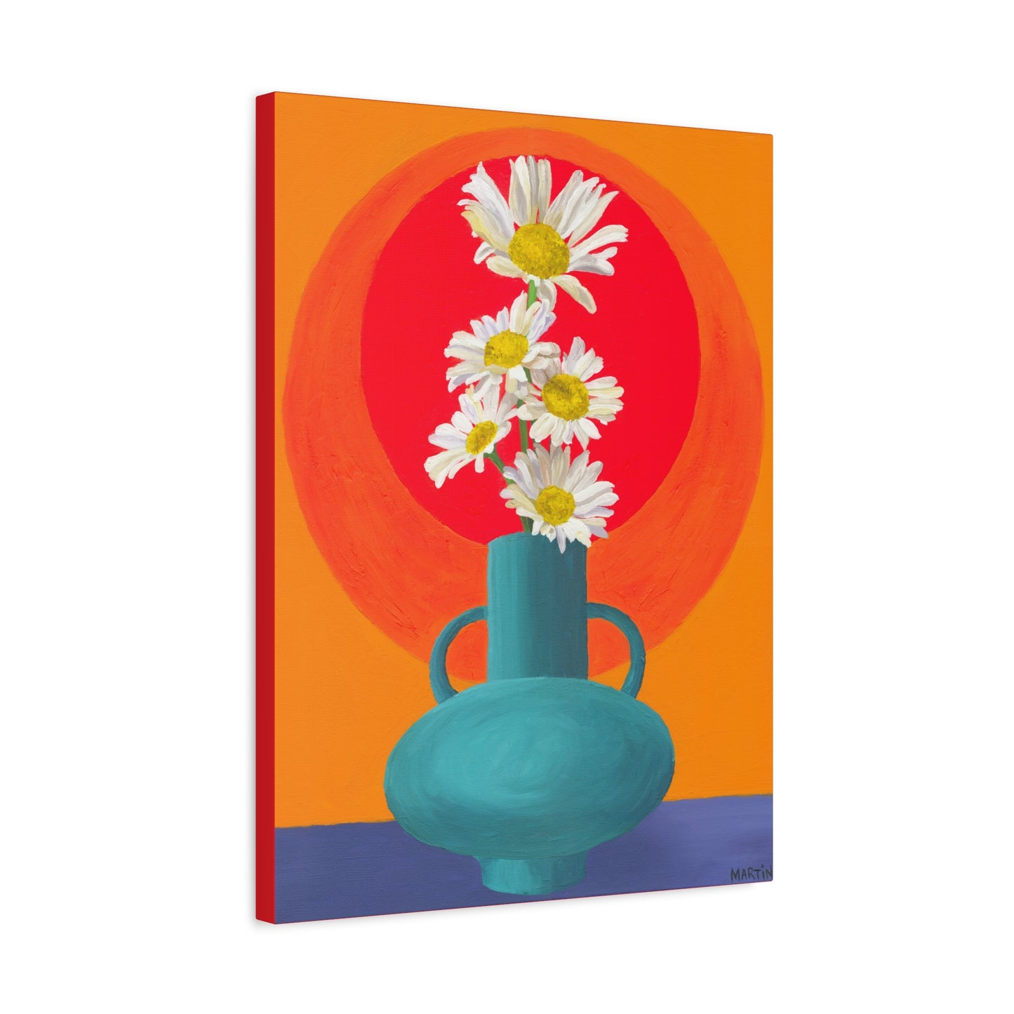 Wild Daisies in Teal Vase Canvas Gallery Wrap