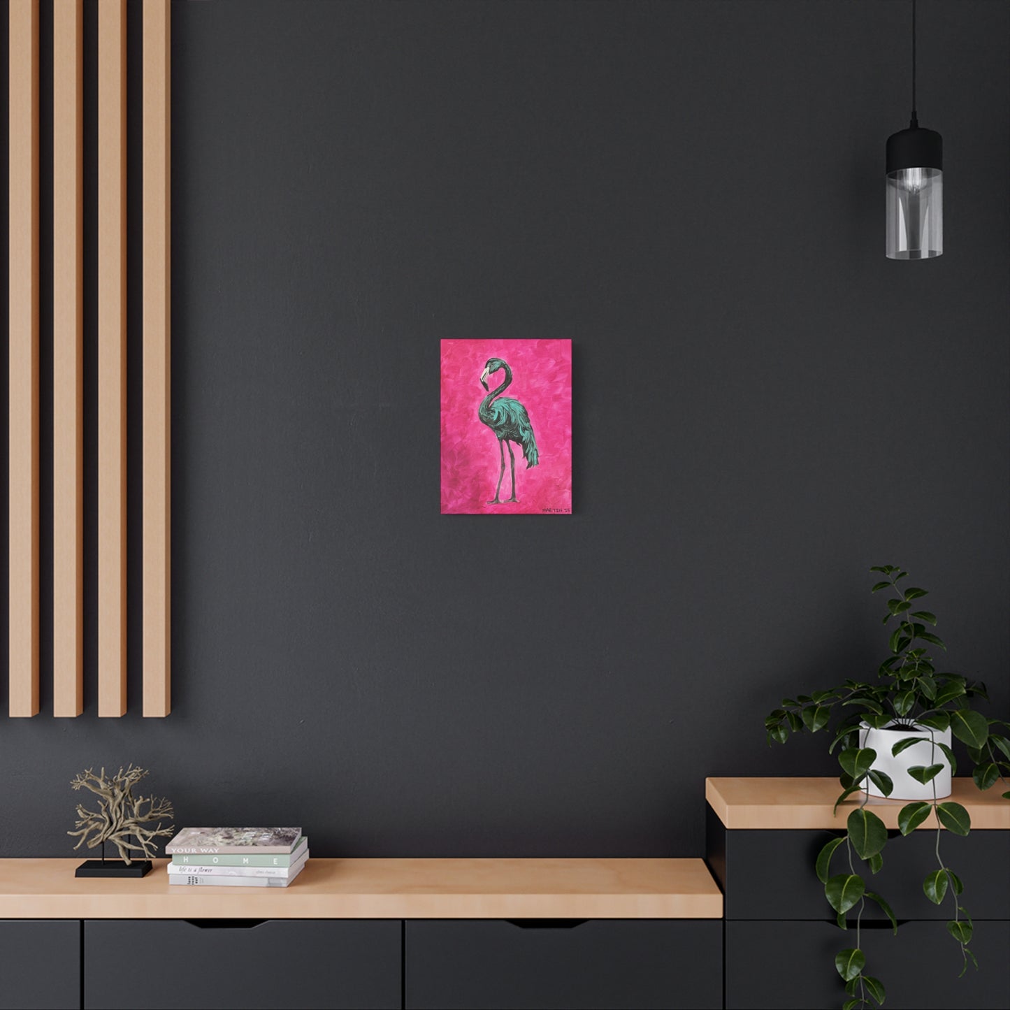 Jerry the Black Flamingo Matte Canvas, Stretched, 1.25"