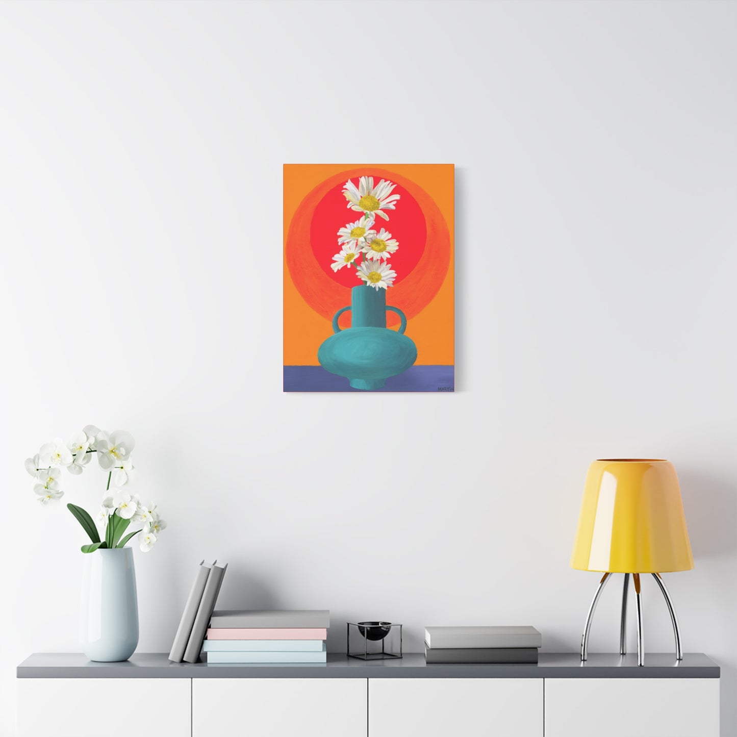 Wild Daisies in Teal Vase Canvas Gallery Wrap