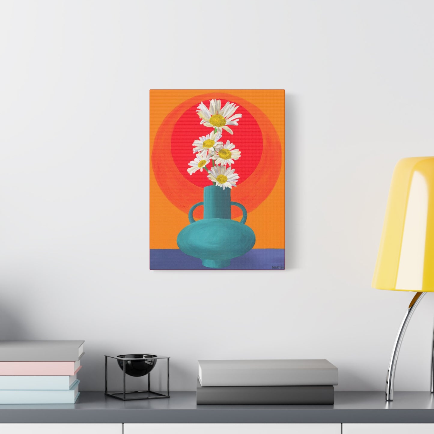 Wild Daisies in Teal Vase Canvas Gallery Wrap