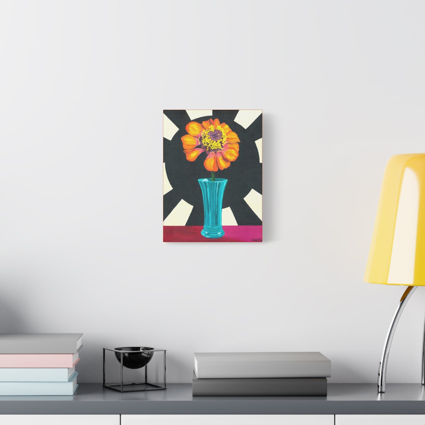 Orange Zinnia on Black and White Background Canvas Gallery Wrap