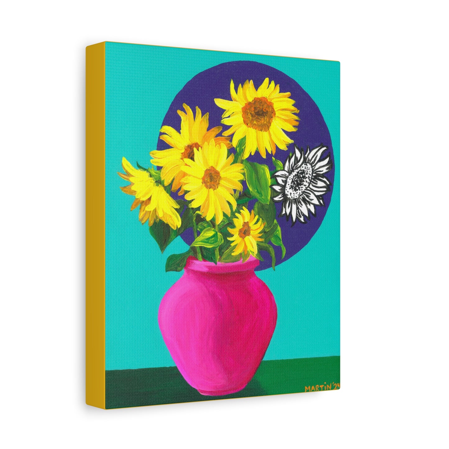 Sunflowers in Pink Vase Canvas Gallery Wrap