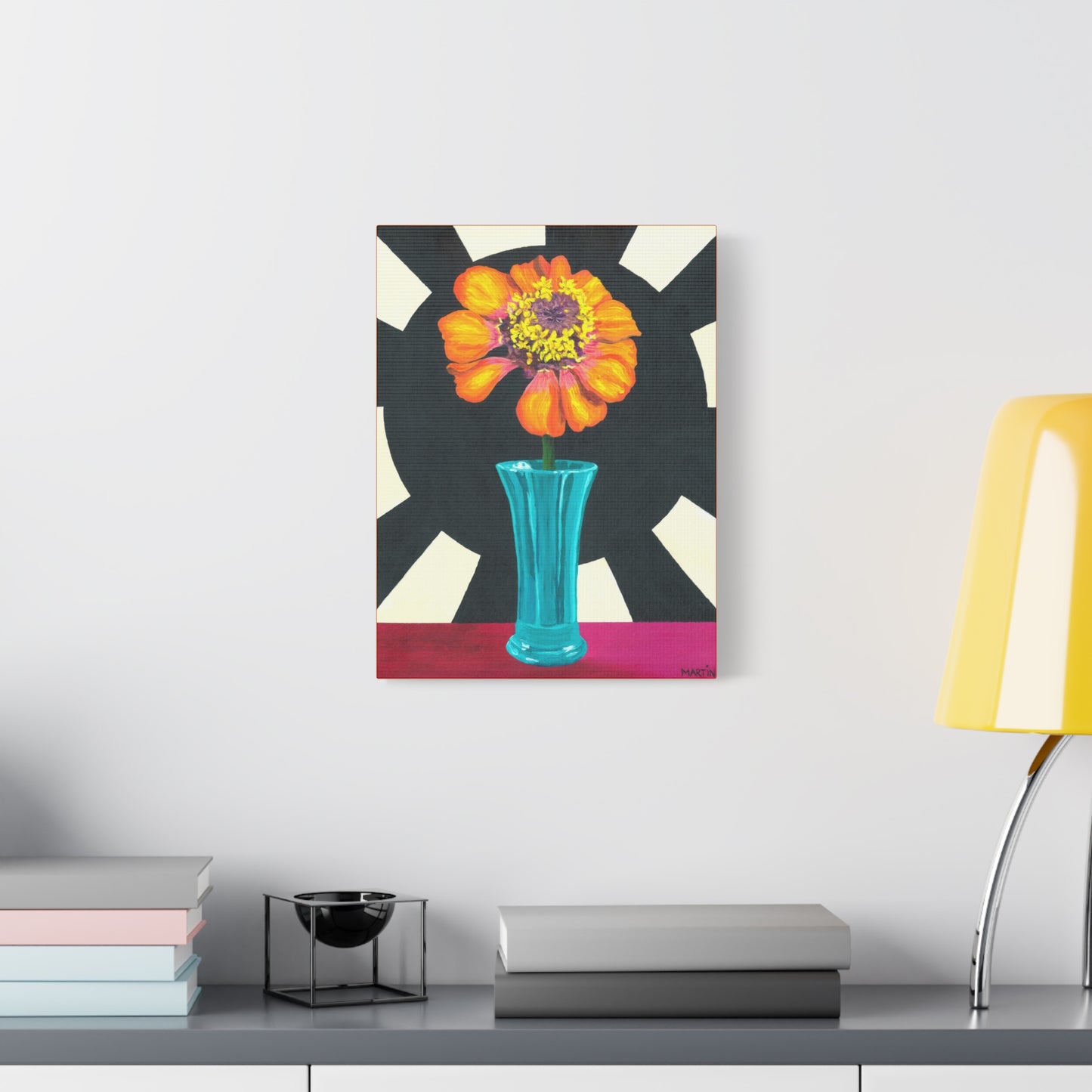Orange Zinnia on Black and White Background Canvas Gallery Wrap