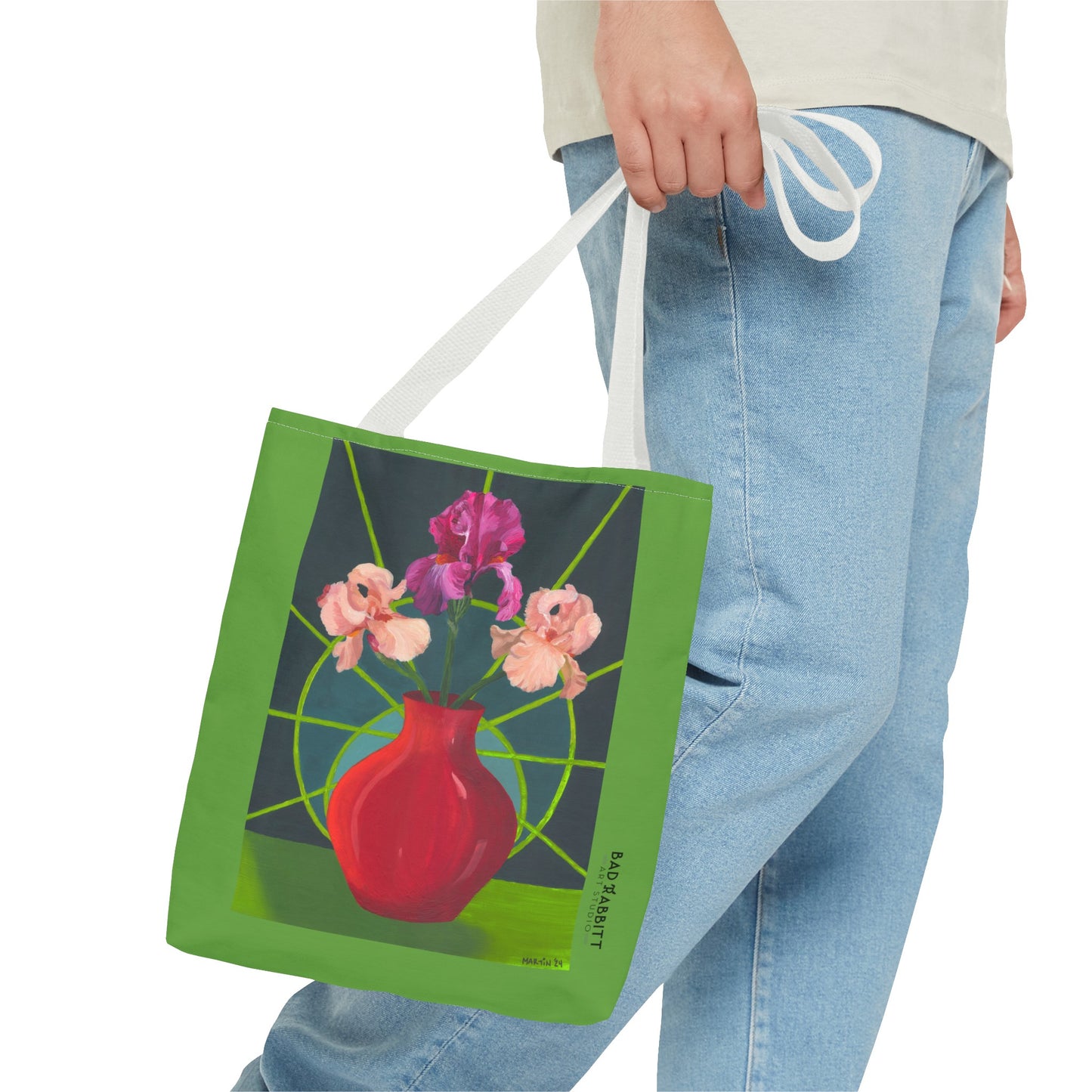 Three Pink Irises Tote Bag (AOP)