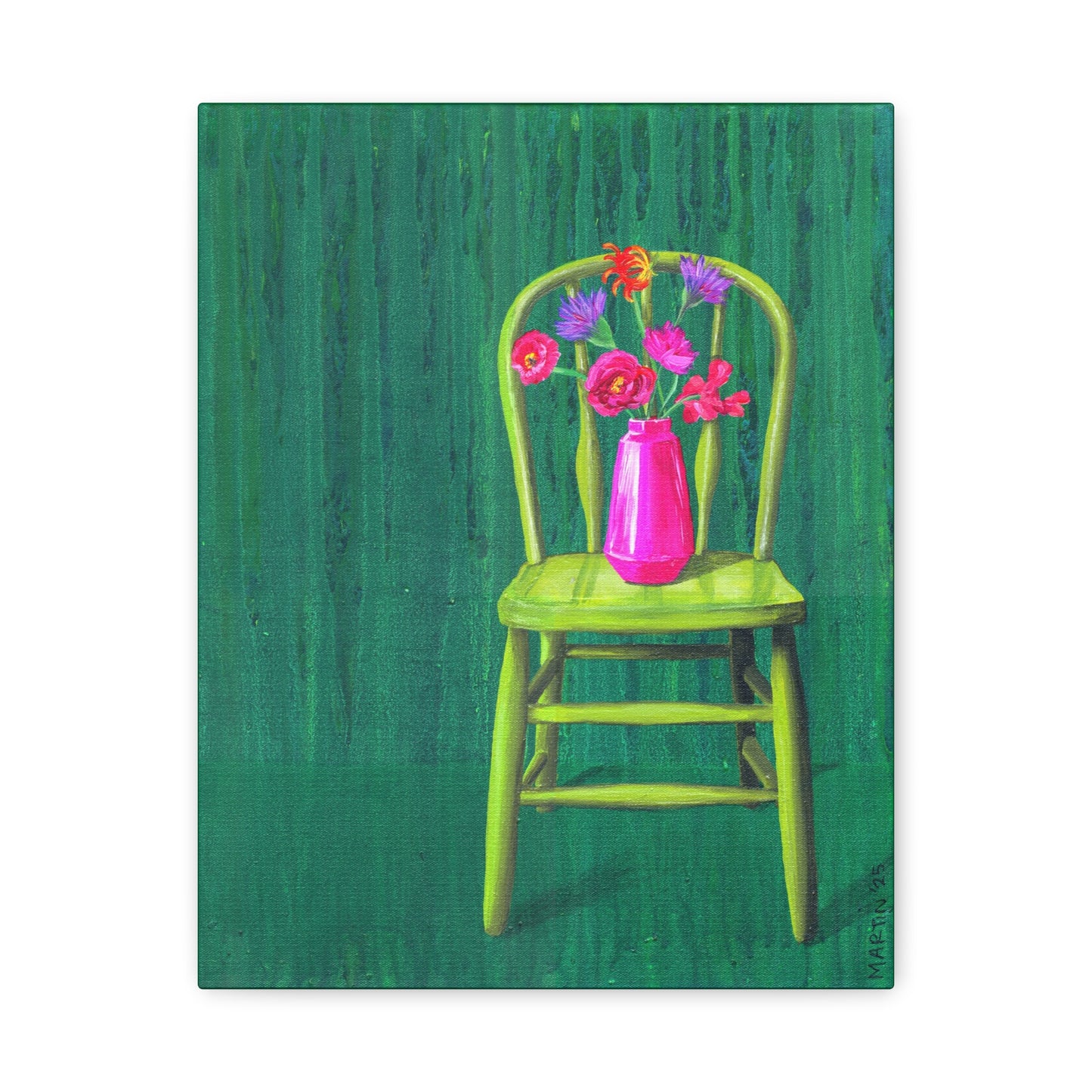 Green Chair with Flowers - Matte Canvas, Stretched, 1.25"