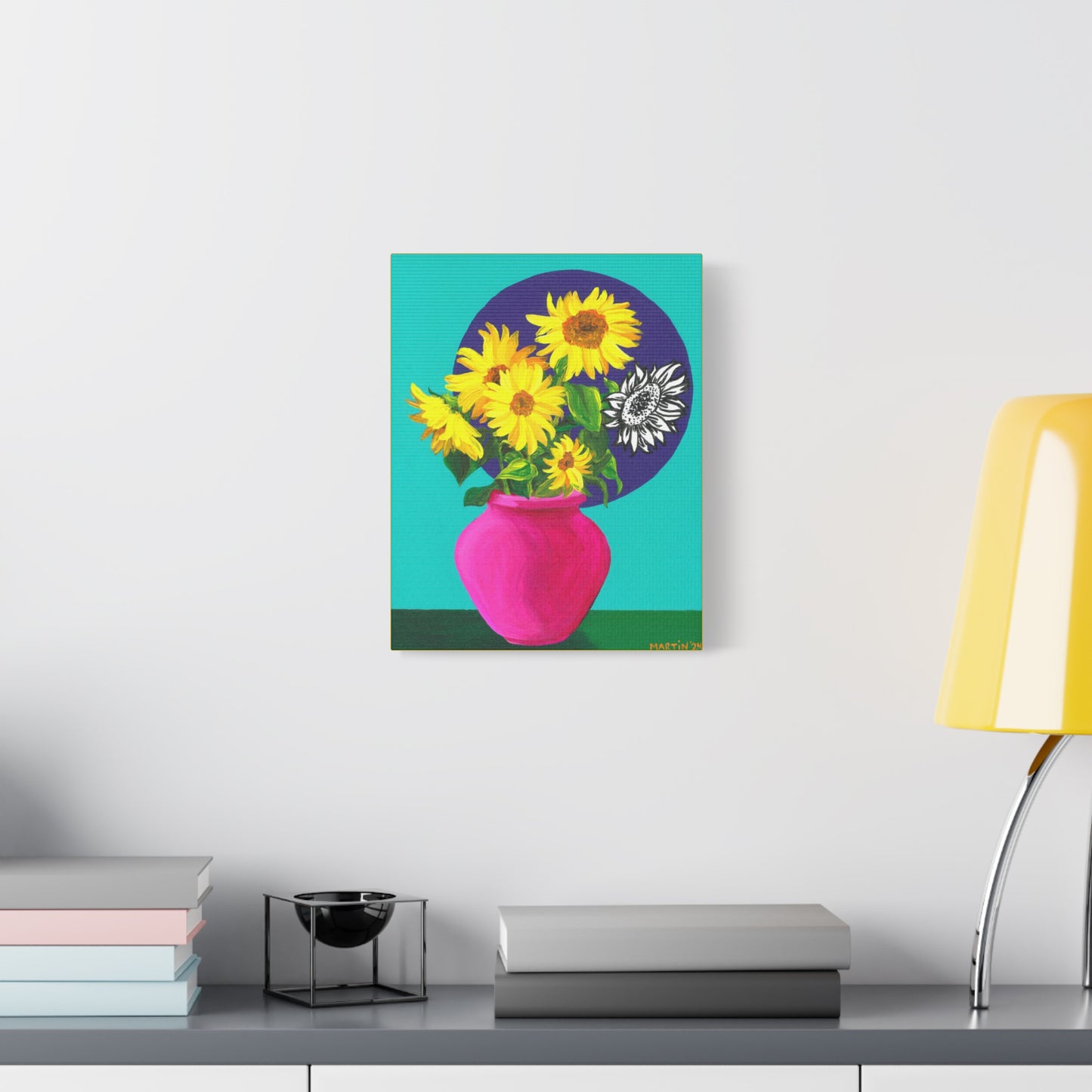Sunflowers in Pink Vase Canvas Gallery Wrap