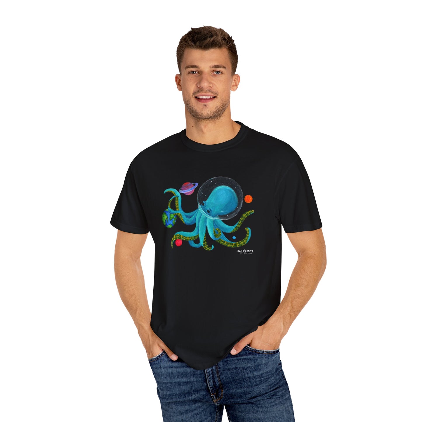 Octopus in Space Unisex Garment-Dyed T-shirt