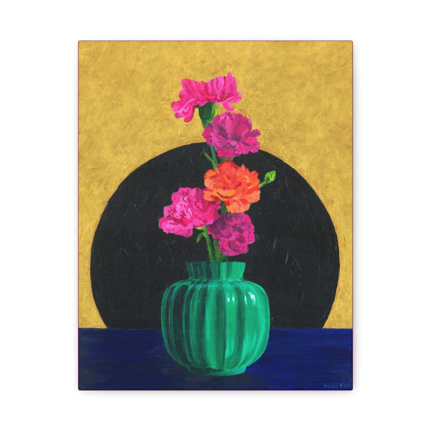 Carnations in Green Vase Canvas Gallery Wrap