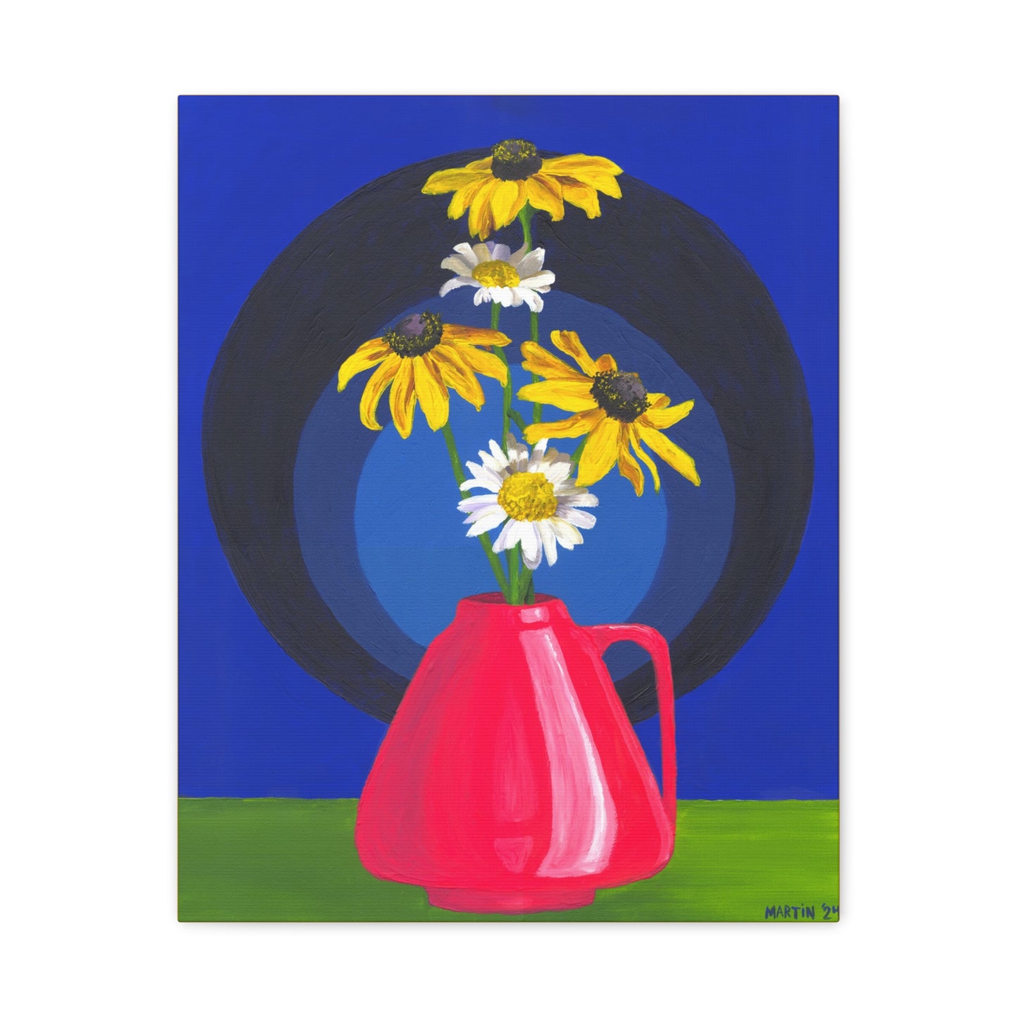 Black Eyed Susans and Wild Daisies in Pink Vase Canvas Gallery Wrap