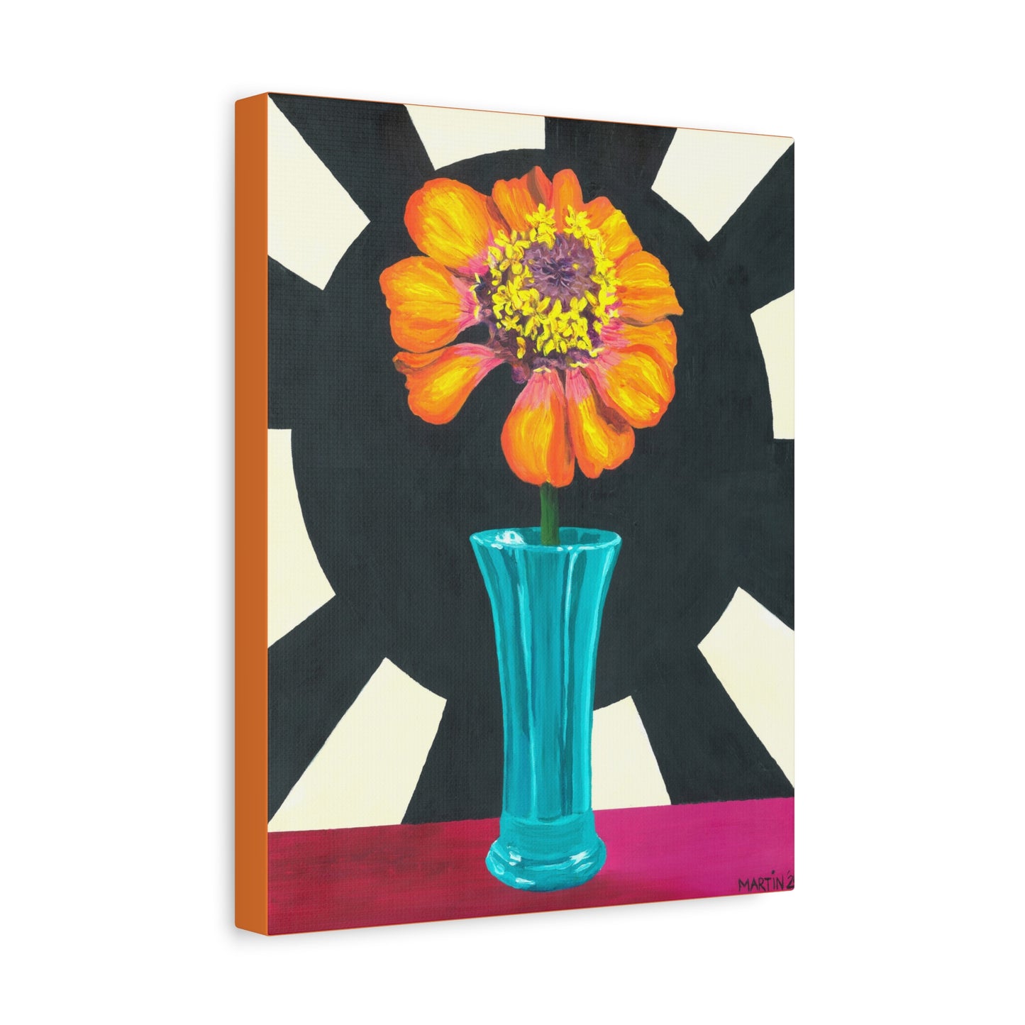 Orange Zinnia on Black and White Background Canvas Gallery Wrap