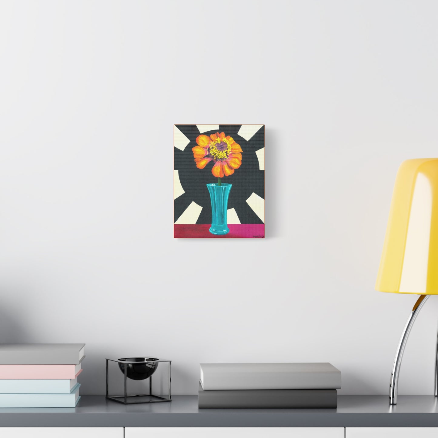 Orange Zinnia on Black and White Background Canvas Gallery Wrap