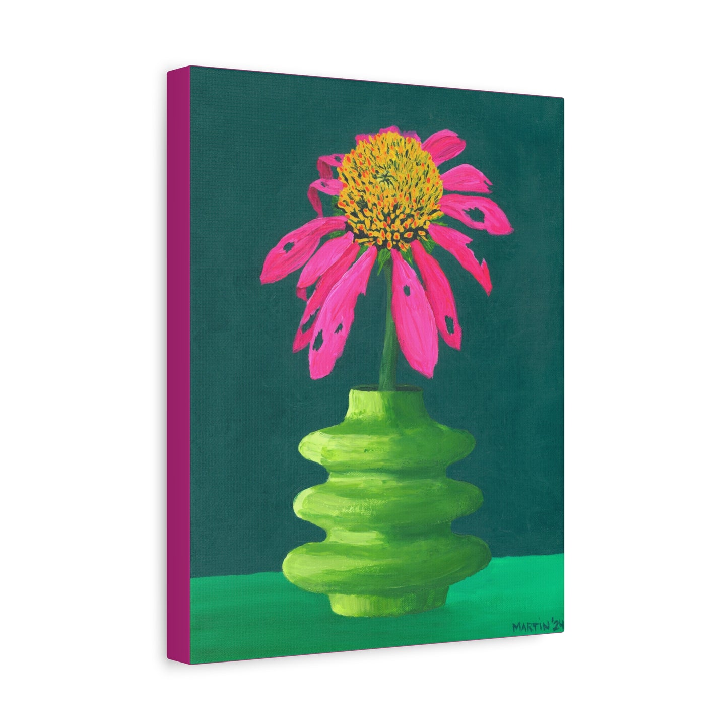 Beat-Up Coneflower in Wavy Green Vase Canvas Gallery Wrap