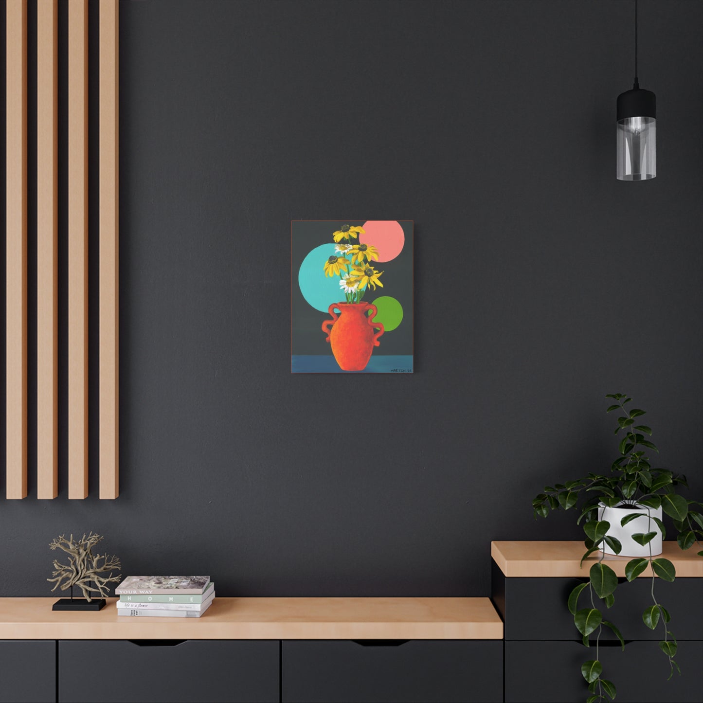 Black Eyed Susans and Wild Daisies in Orange Vase Canvas Gallery Wrap