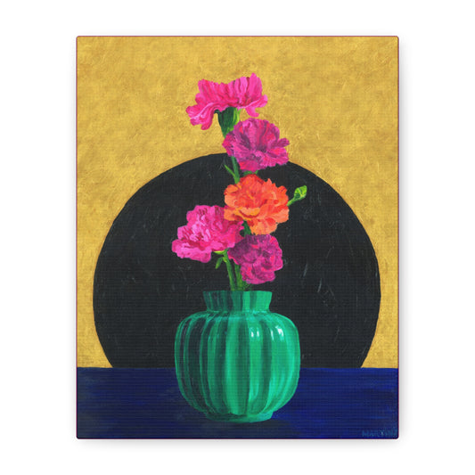 Carnations in Green Vase Canvas Gallery Wrap