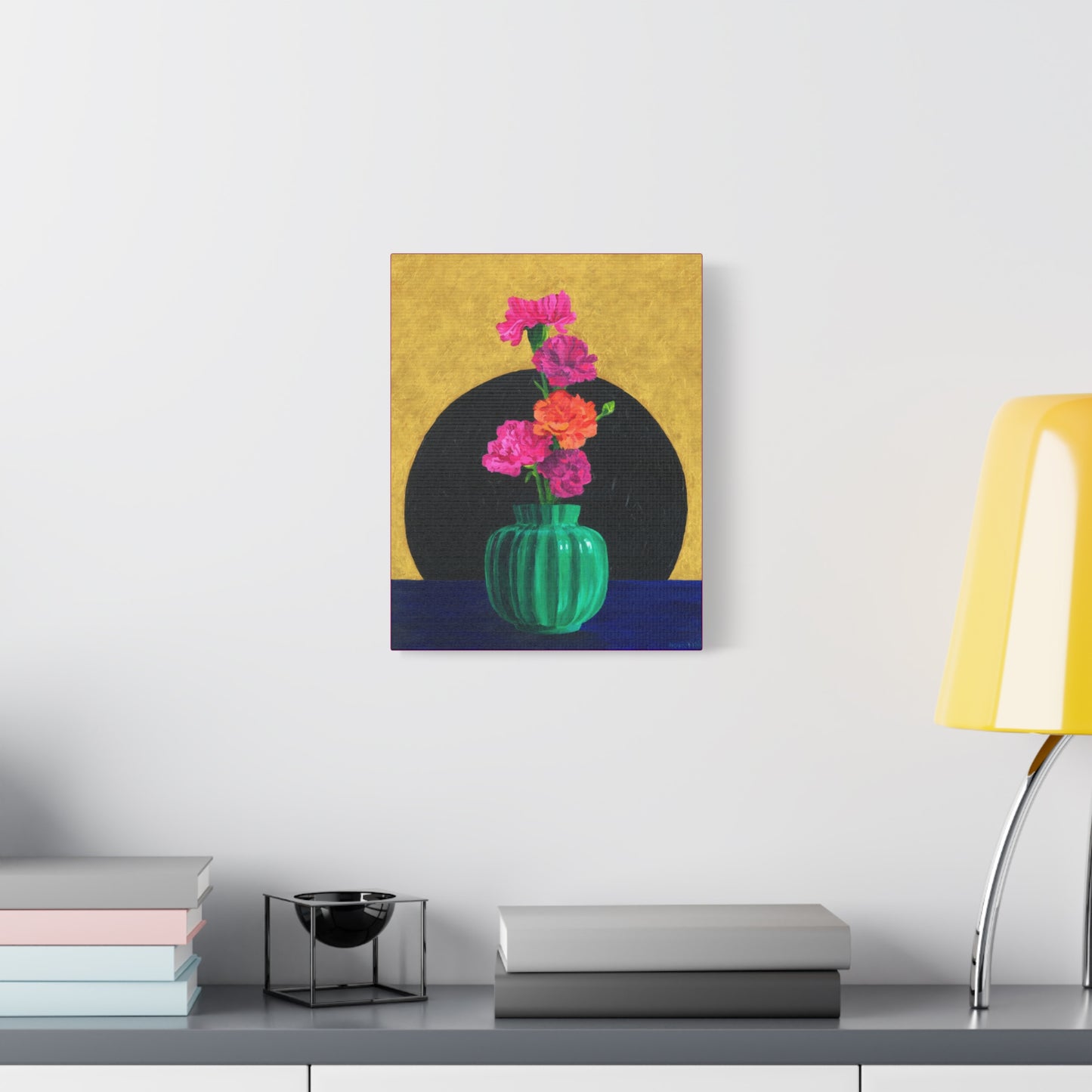 Carnations in Green Vase Canvas Gallery Wrap
