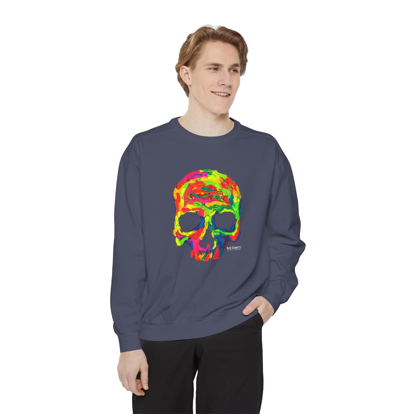Rainbow Globby Skull Unisex Garment-Dyed Sweatshirt