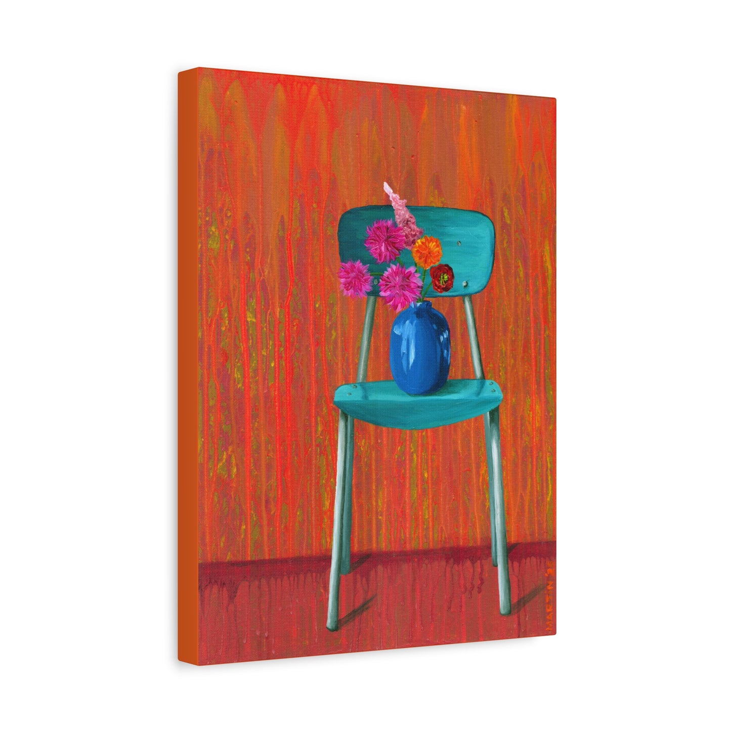 Teal Chair on Orange Background - Matte Canvas, Stretched, 1.25"