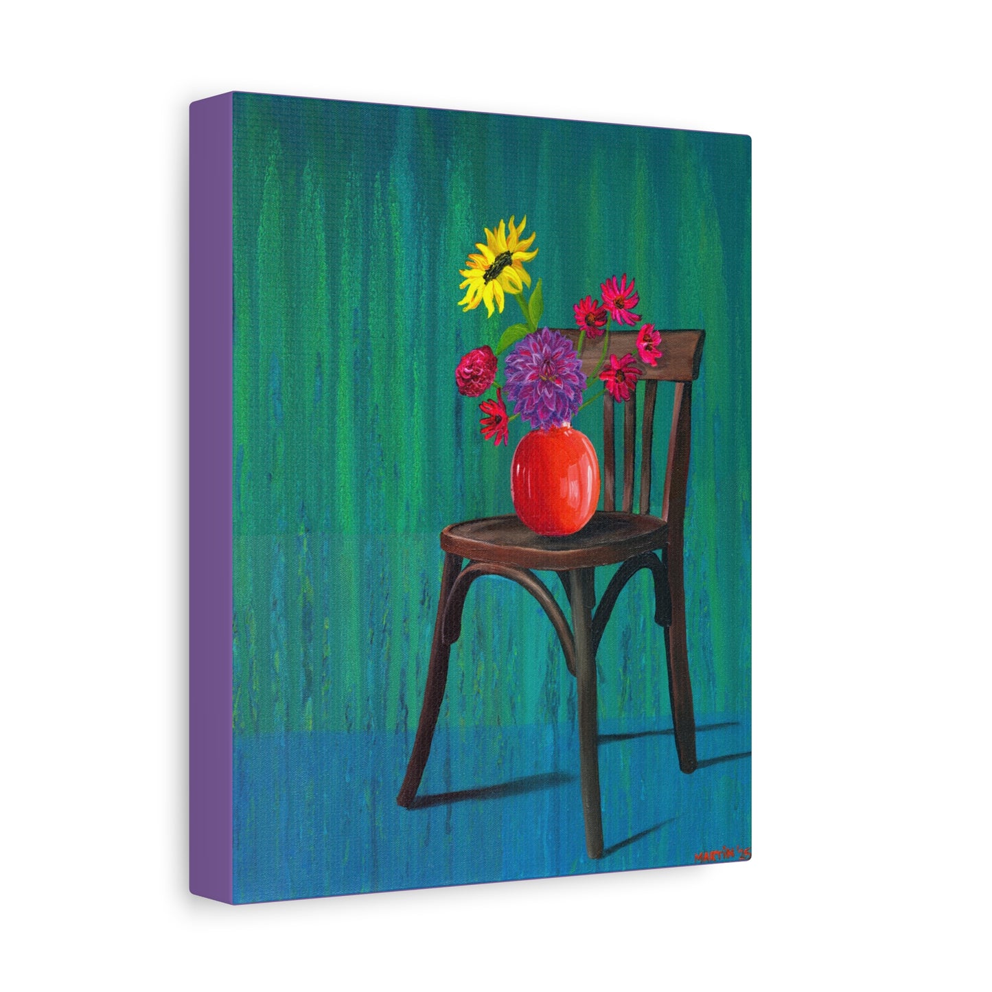 Wooden Chair with Dahlia Matte Canvas, Stretched, 1.25"