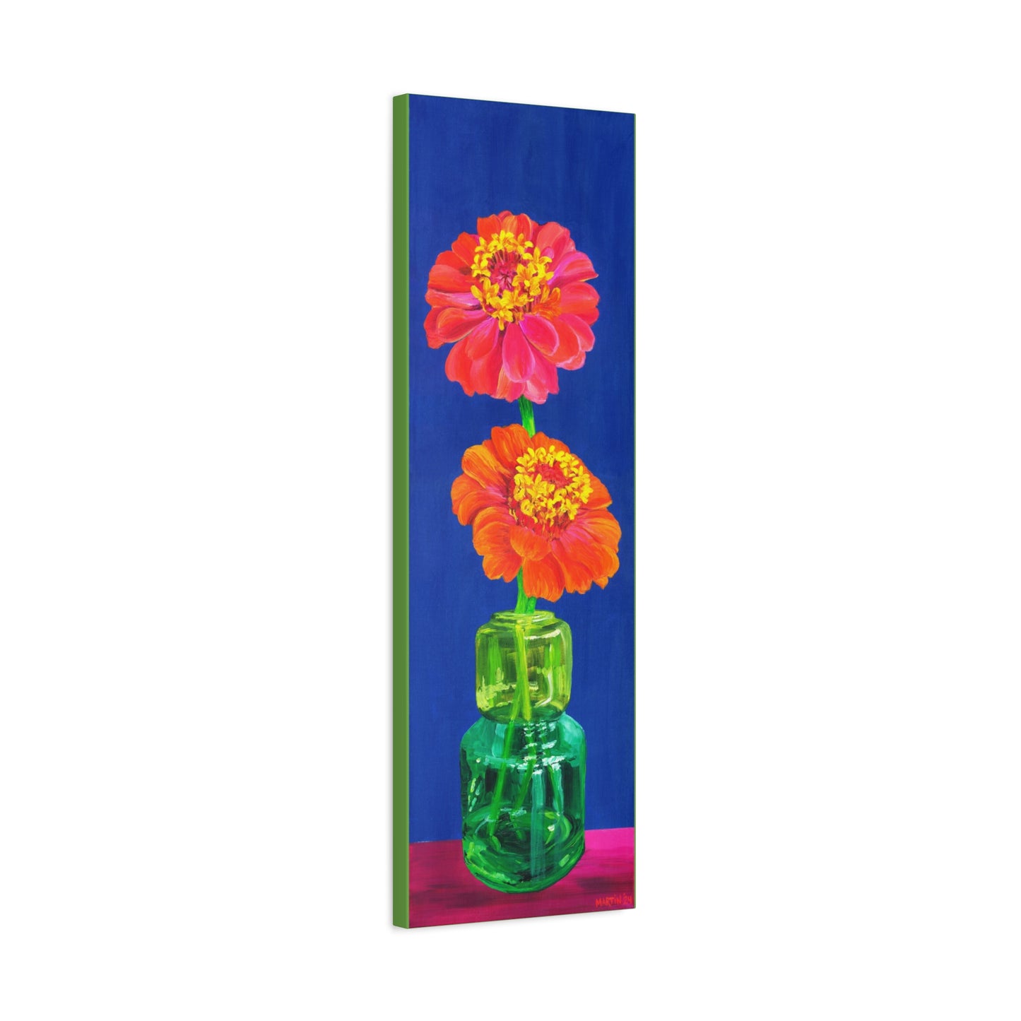 Two Zinnias in Green Vase Canvas Gallery Wrap