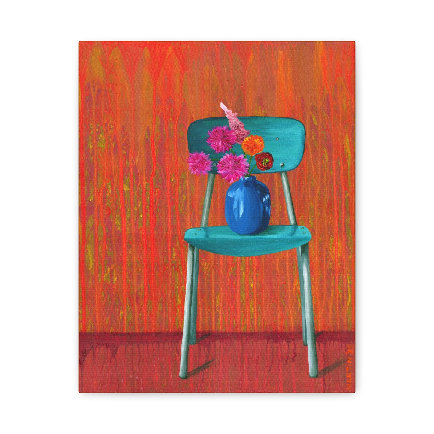 Teal Chair on Orange Background - Matte Canvas, Stretched, 1.25"