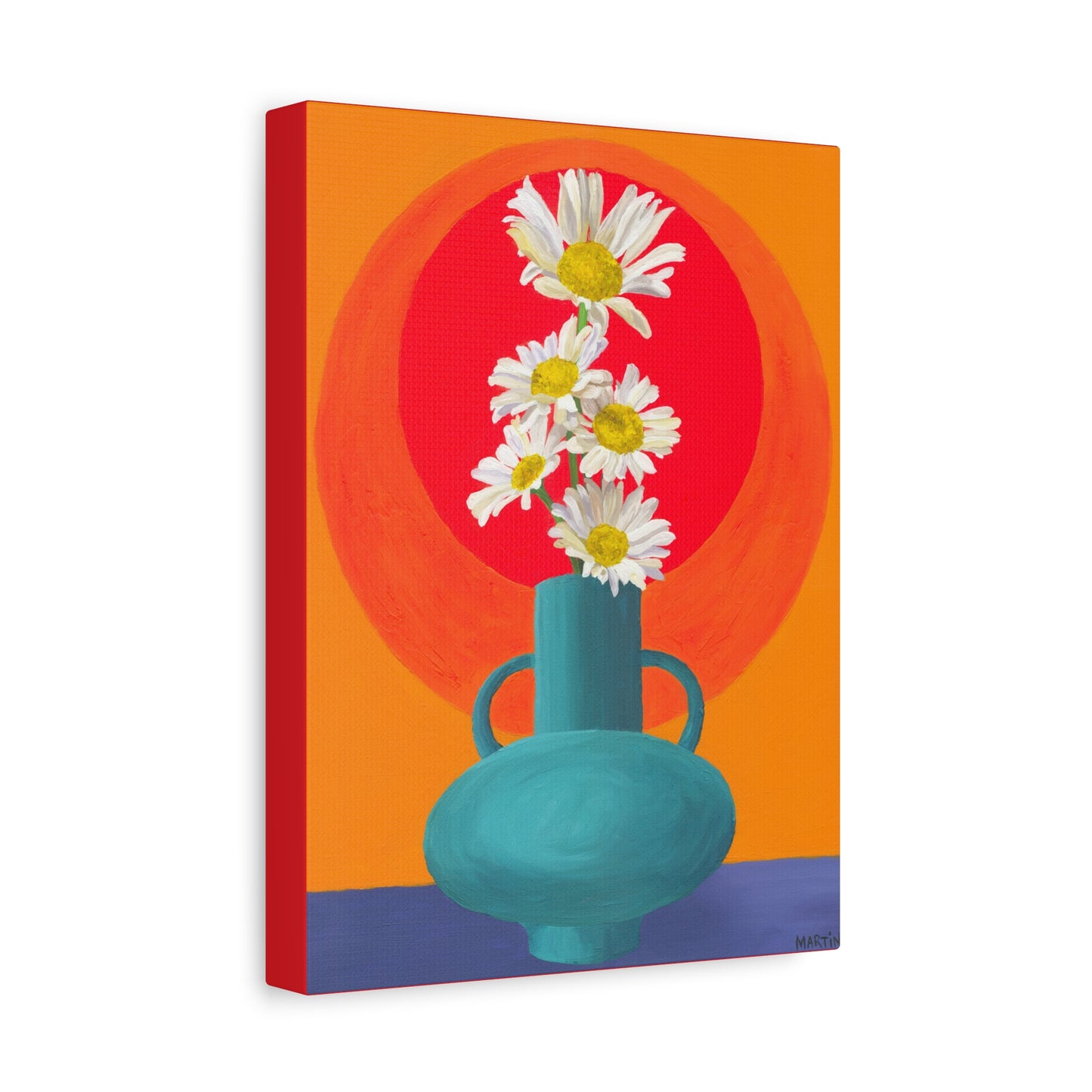 Wild Daisies in Teal Vase Canvas Gallery Wrap