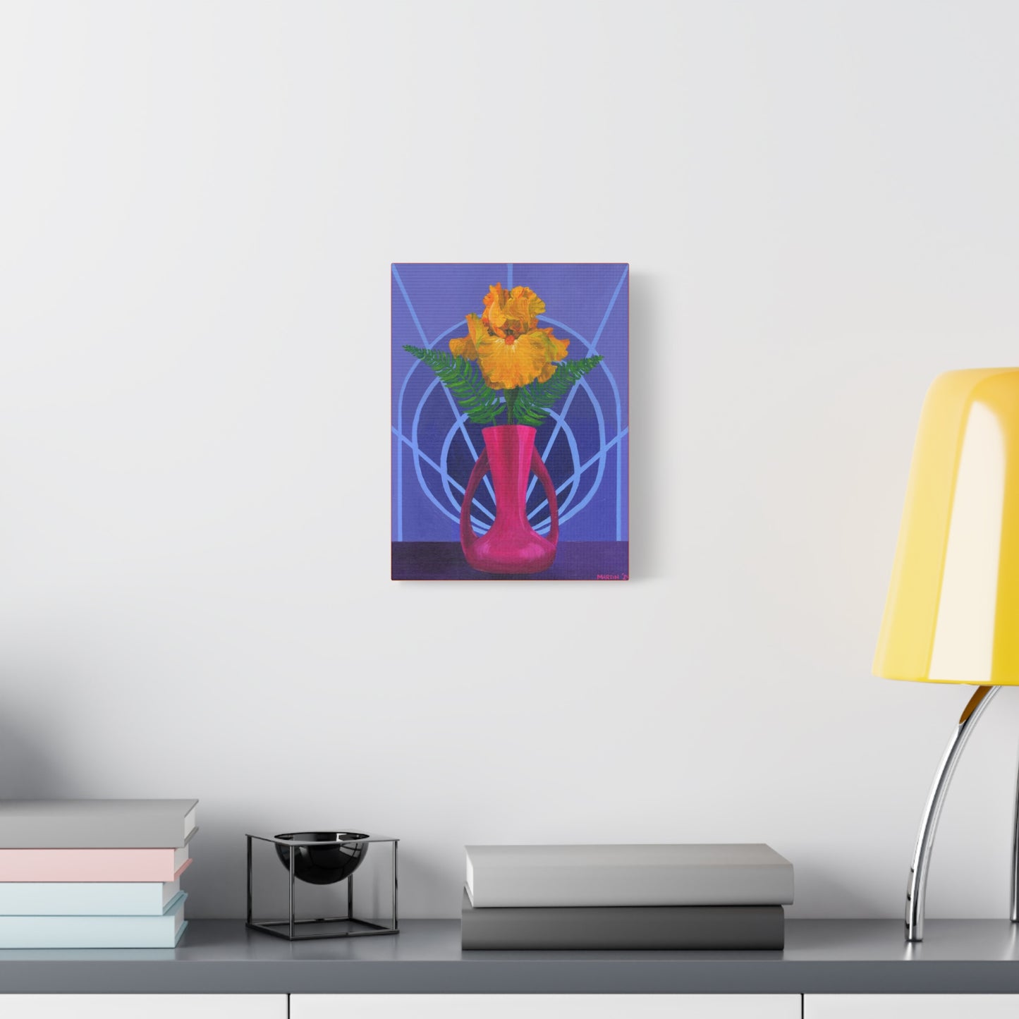 Orange Iris in Magenta Vase Canvas Gallery Wrap