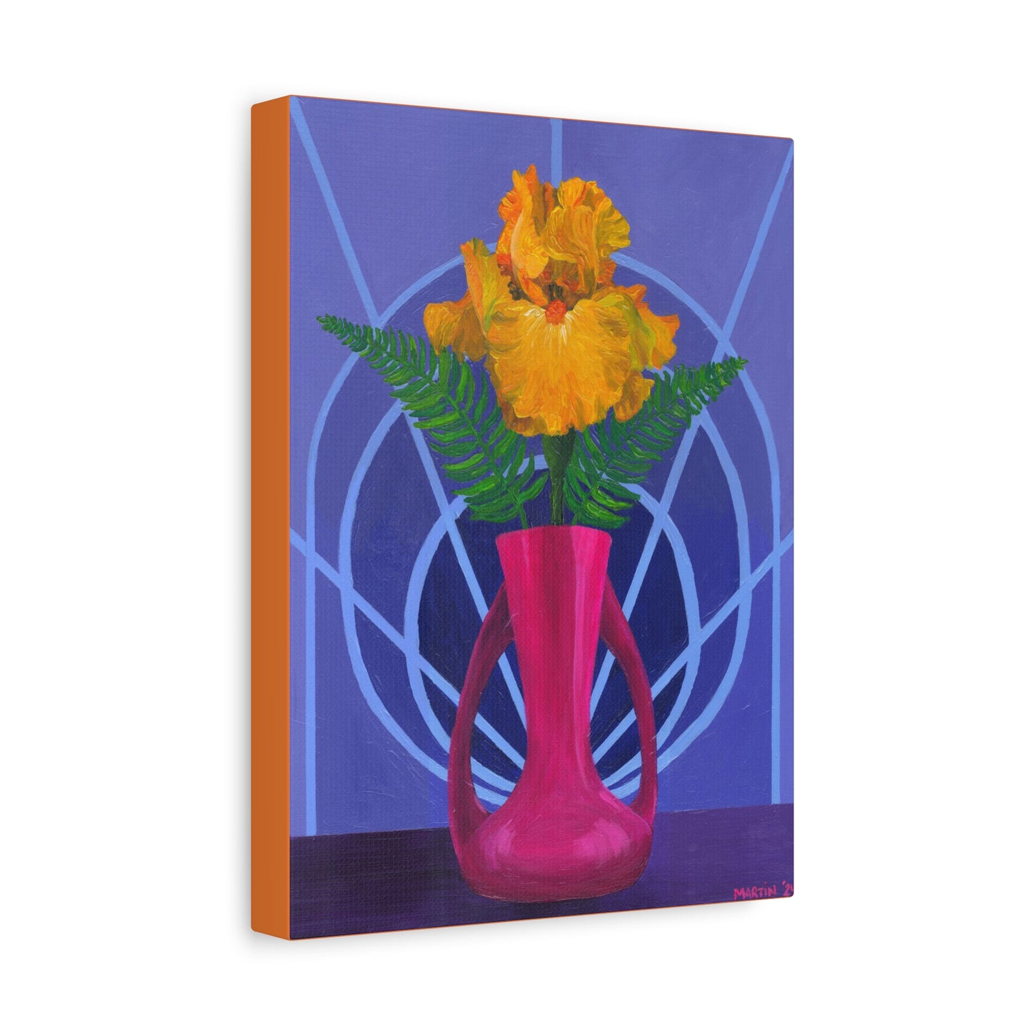 Orange Iris in Magenta Vase Canvas Gallery Wrap